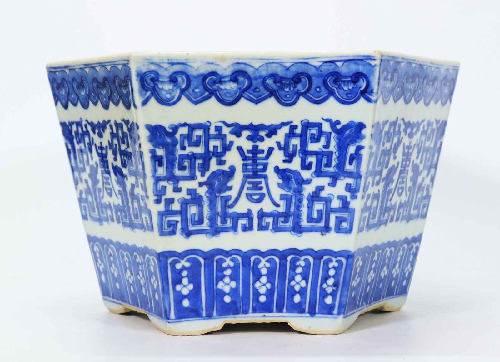 Chinese Qing Hexagon Blue White Porcelain Planter (1 of 6)
