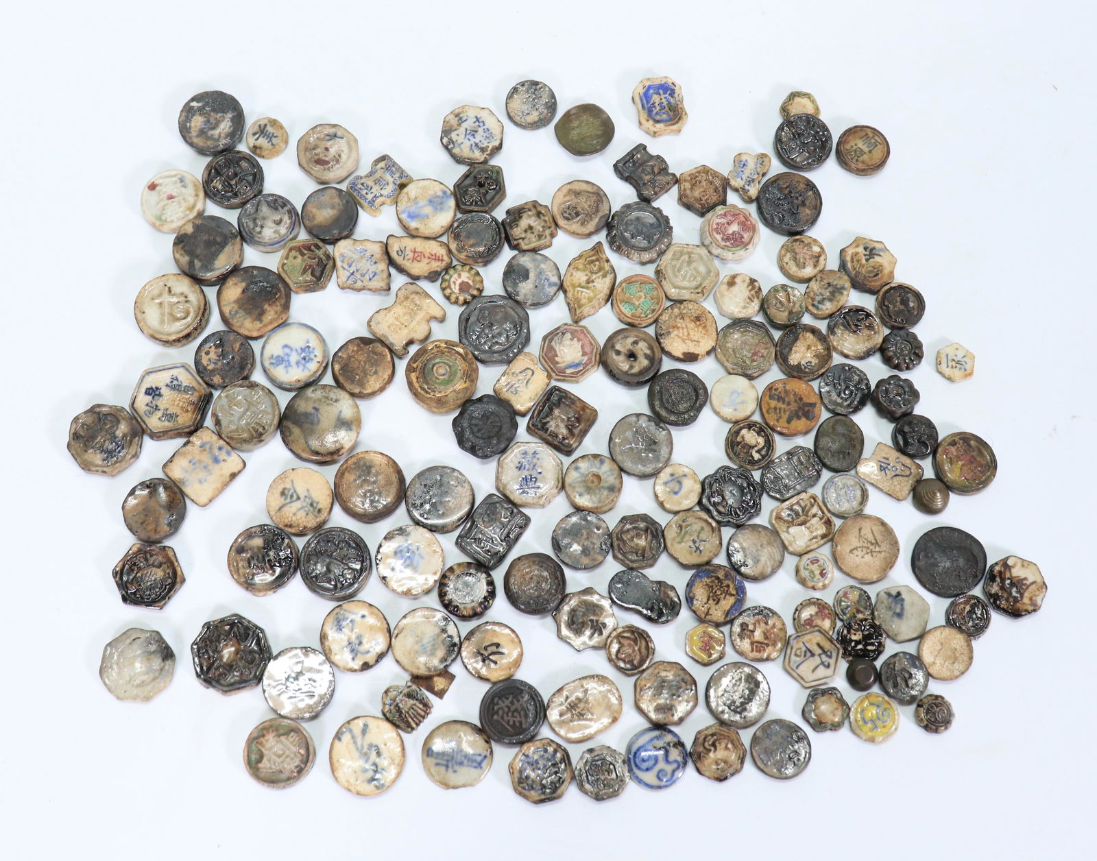 130+ Thailand "Siam Bi" Porcelain Coins 19th C (1 of 5)