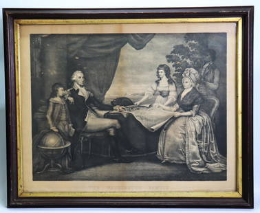 The Washington Family 19C Lithograph Period Frame: The Washington Family (after the Edward Savage painting now in the National Gallery of Art Washington DC) 19th Century Lithograph in a Period Frame. Height of art 20 1/4 inches (51.3 cm.) X width of a