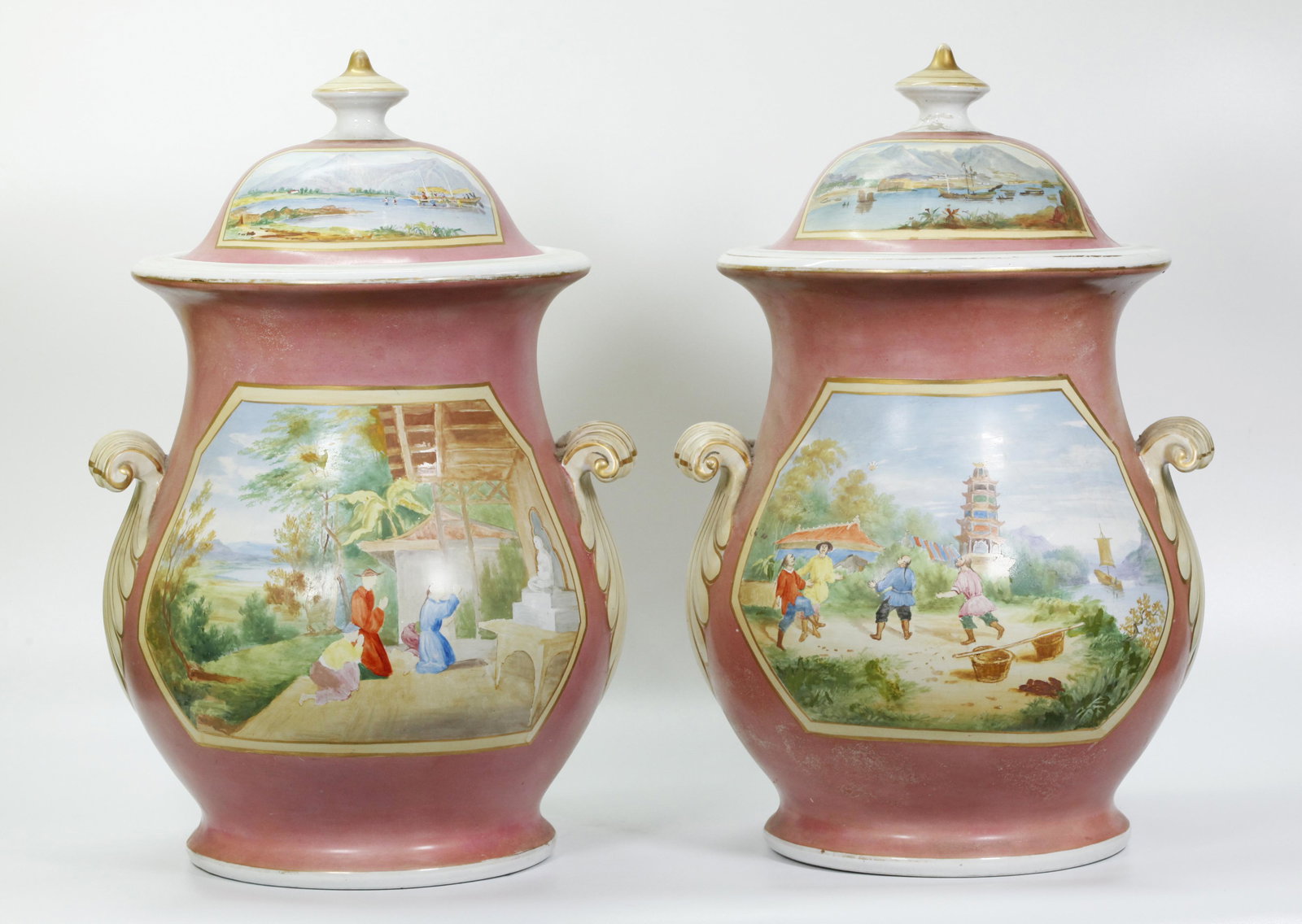 Pair Porcelain de Paris Chinoiserie Enameled Urns (1 of 6)