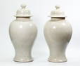 Pr Chinese White Crackle Porcelain Temple Jars