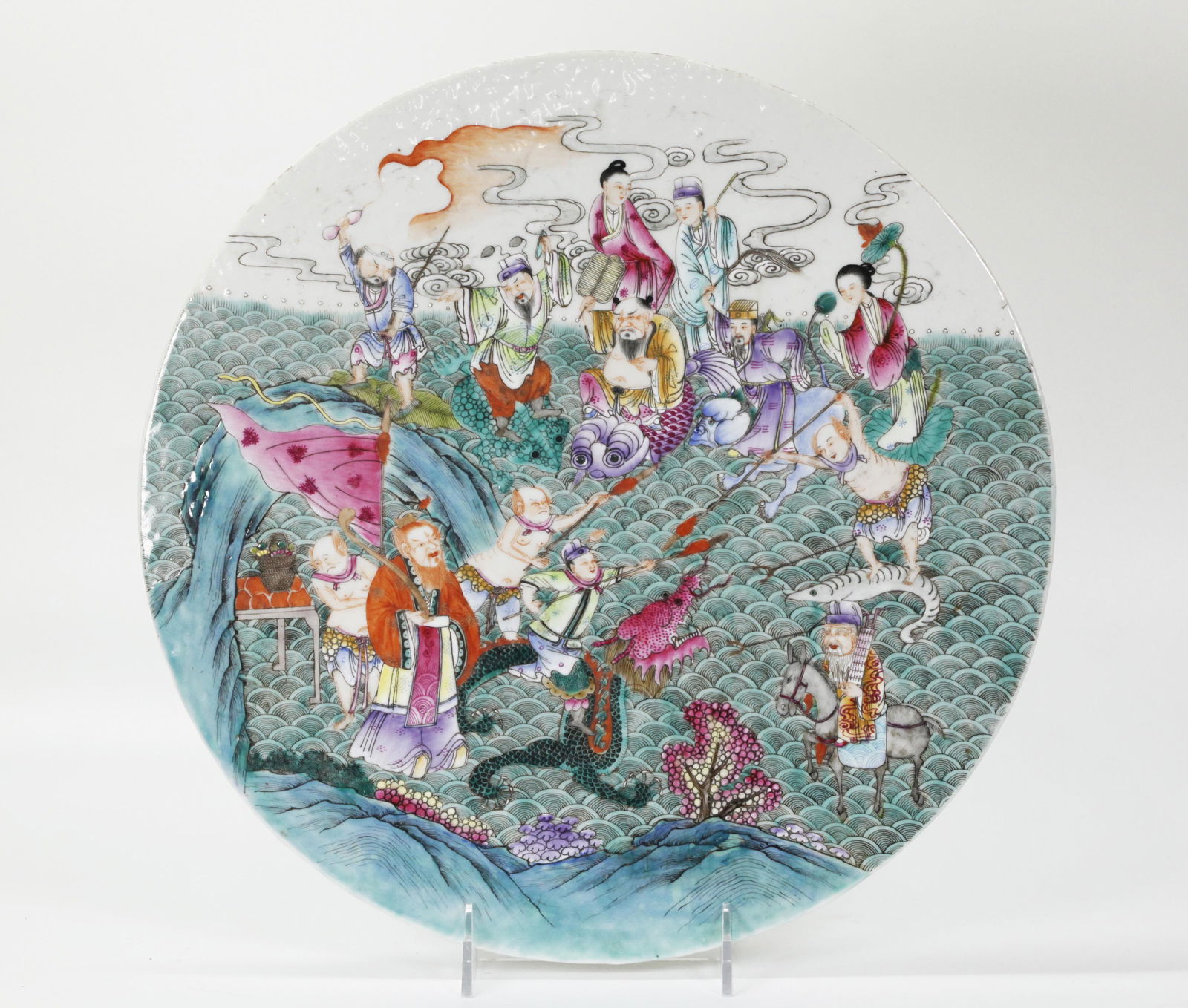 Chinese 19th C Rose Porcelain 8 Immortals Plaque (1 of 5)