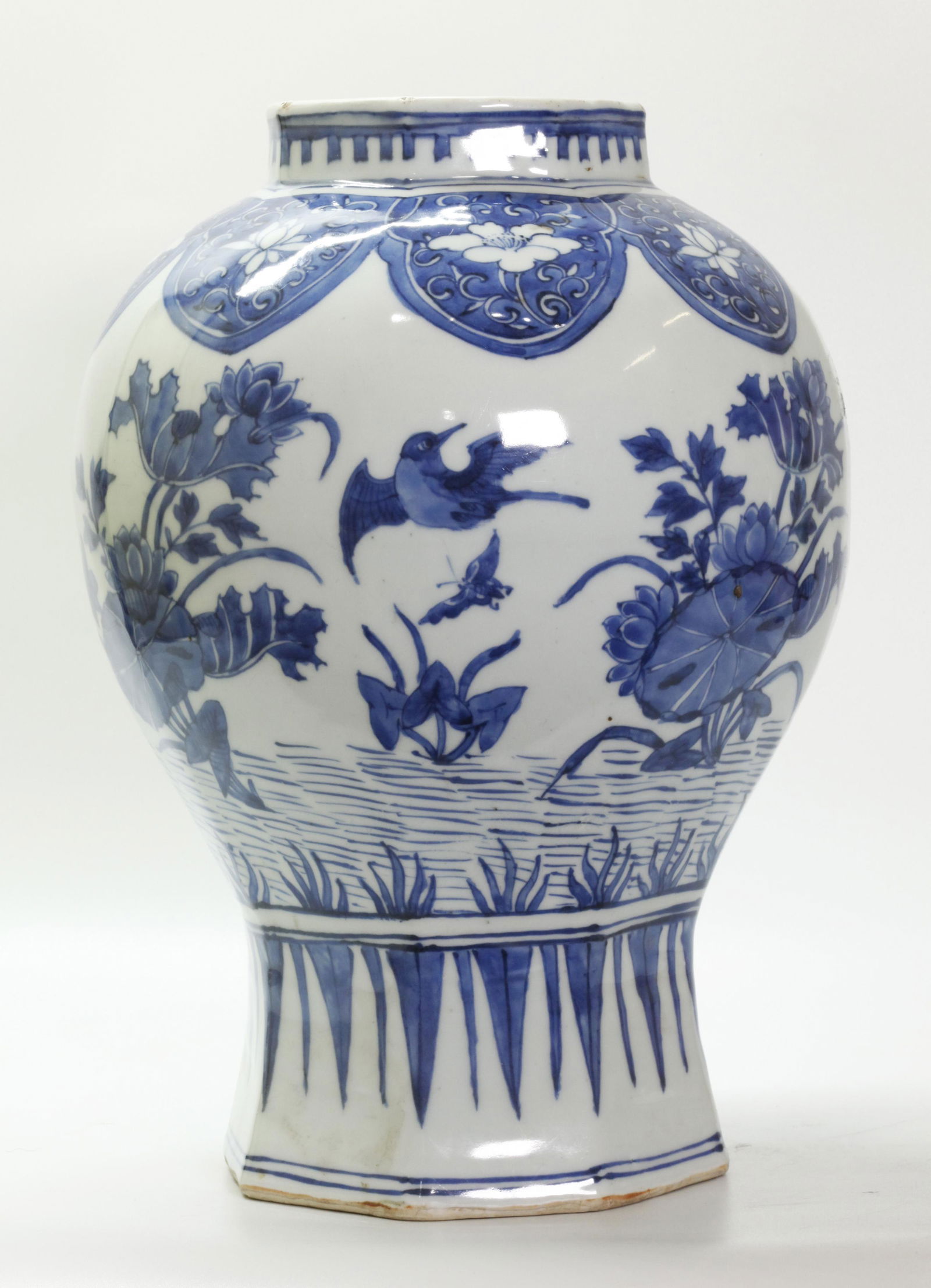 Chinese Blue & White Porcelain Octagon Jar (1 of 5)