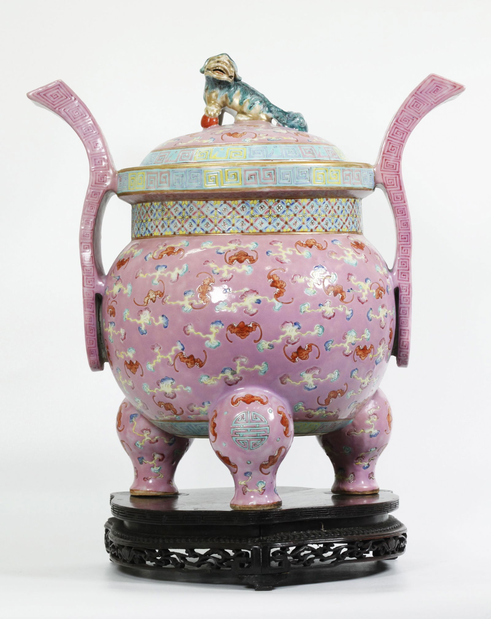Fine Lg Chinese 19th C Enameled Porcelain Censer (1 of 5)