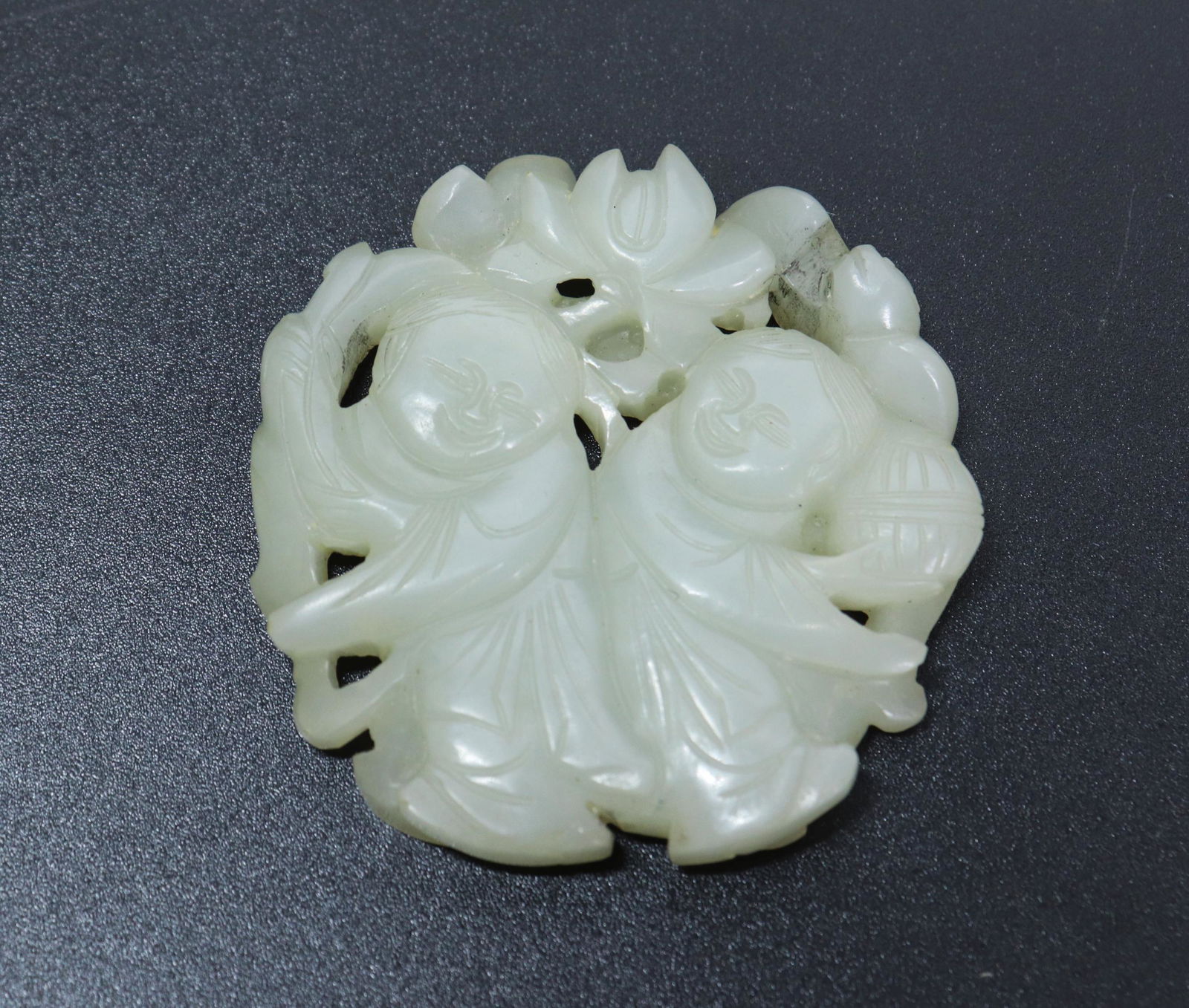 Good Chinese Qing White Jade HeHe Boys Pendant (1 of 4)