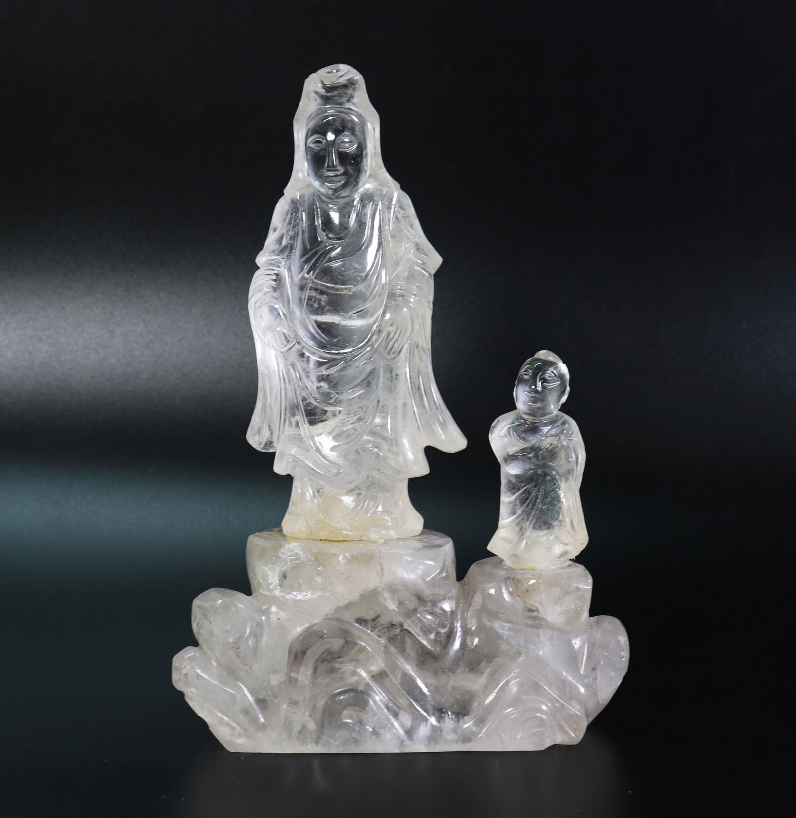 Chinese Qing Rock Crystal Quartz Guanyin & Acolyte (1 of 5)