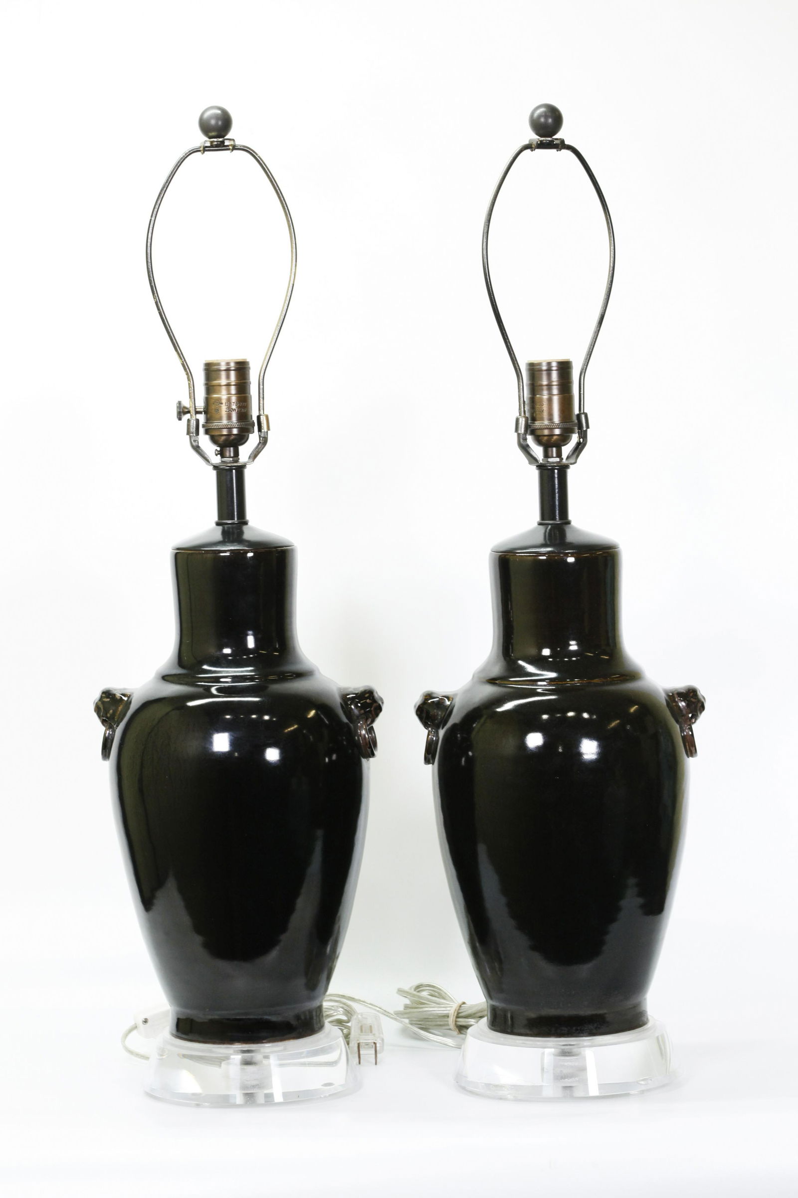 2 Chinese Black Porcelain Mid Century Modern Lamps (1 of 6)