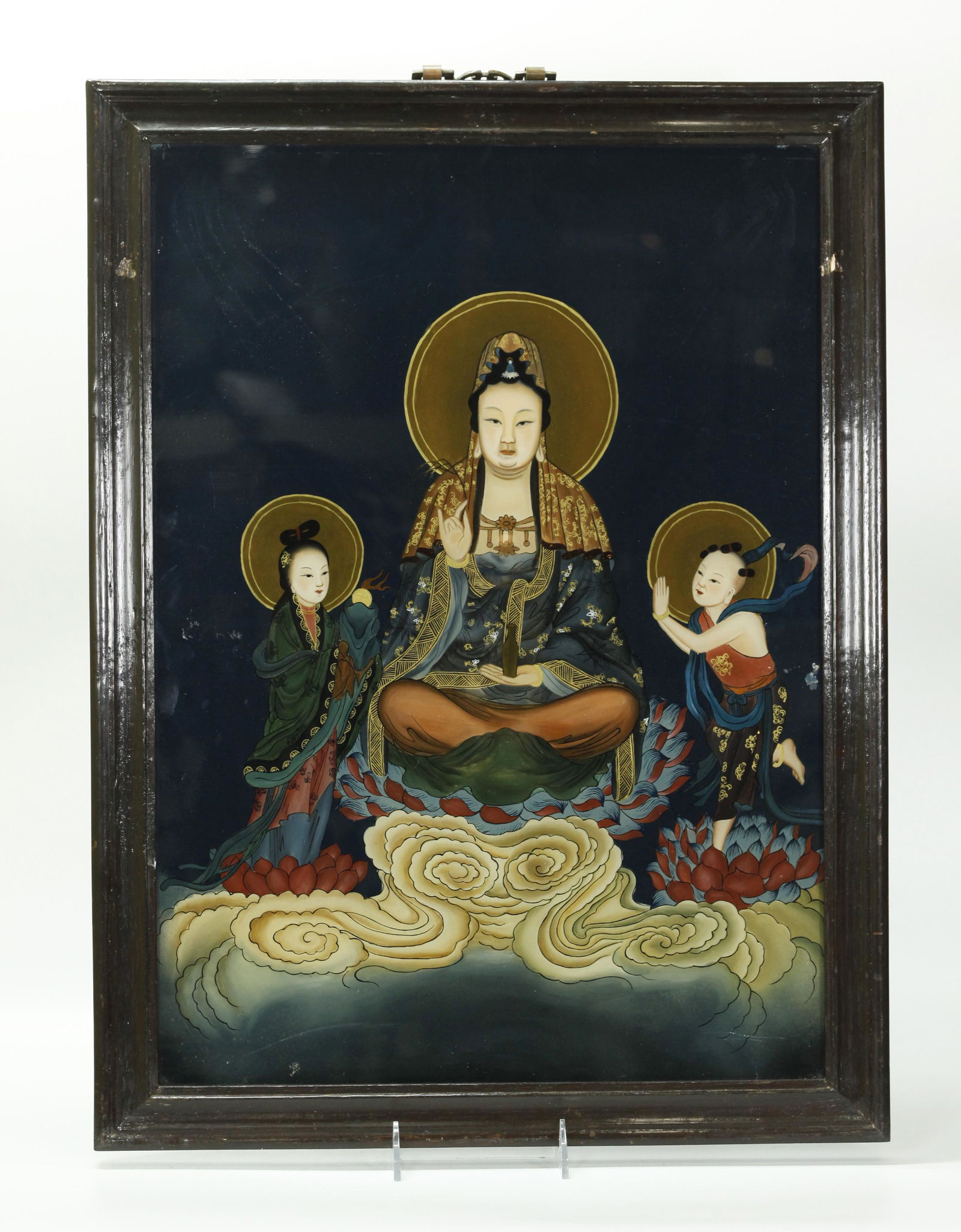 Chinese Reverse Glass Painting; Guanyin Acolytes (1 of 5)