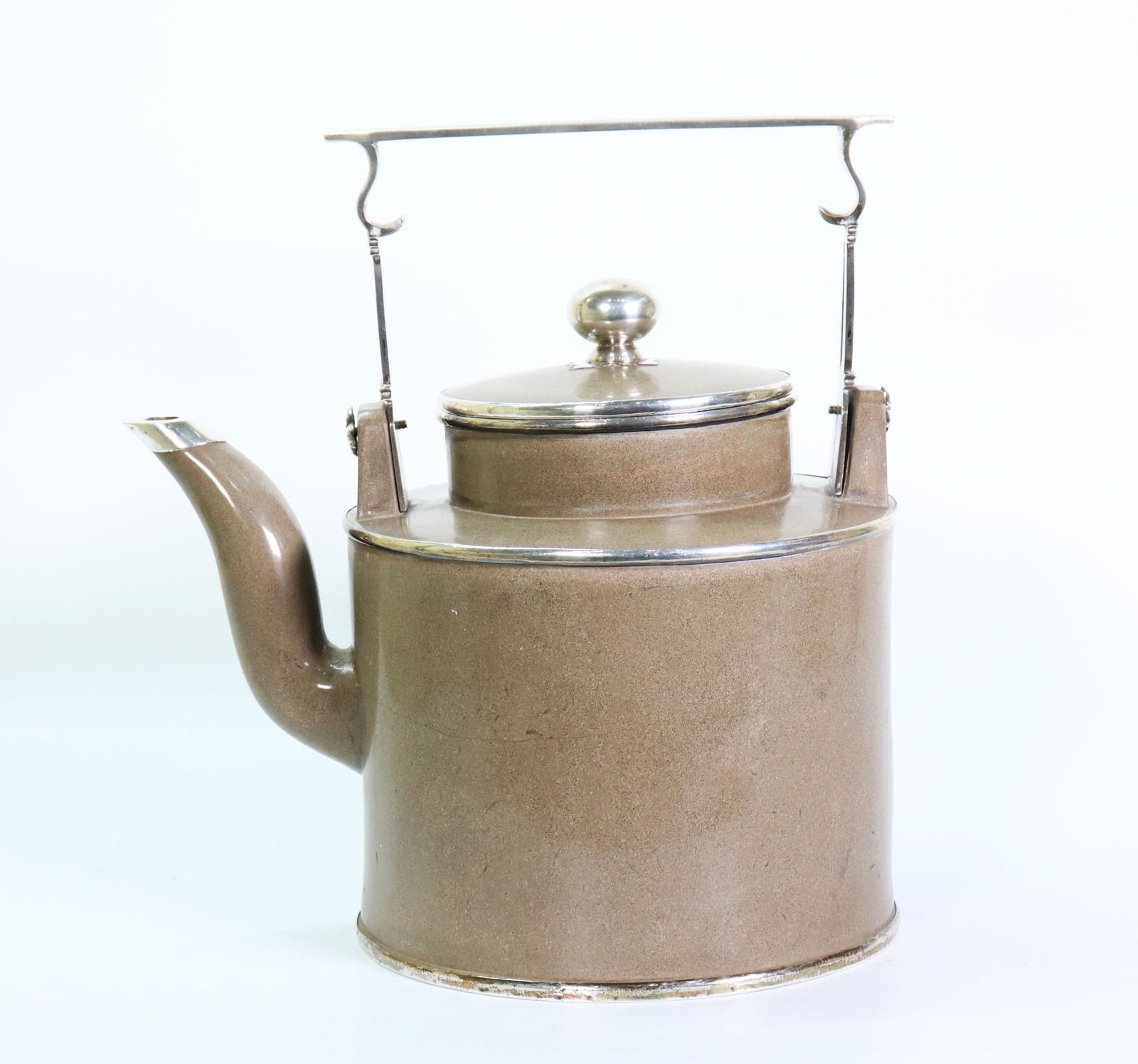 Large Chinese Polished Yixing Teapot Silver Mounts (1 of 6)