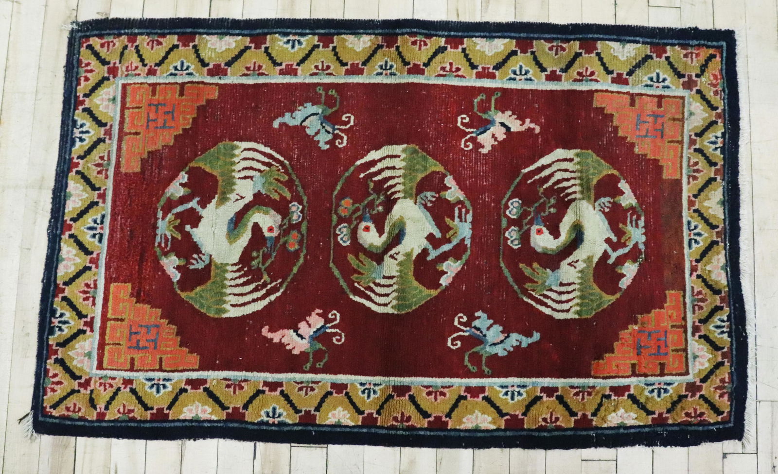 Tibet Wool Small Carpet with 3 Long Life Cranes (1 of 4)
