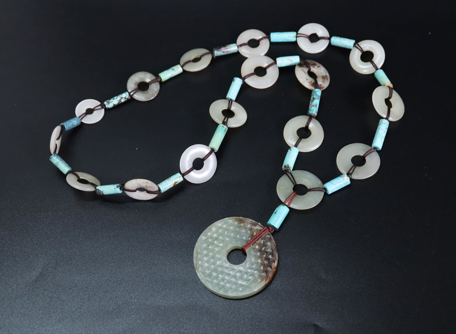 Chinese 17 Jade & Turquoise Necklace, Ming/Qing Bi (1 of 5)