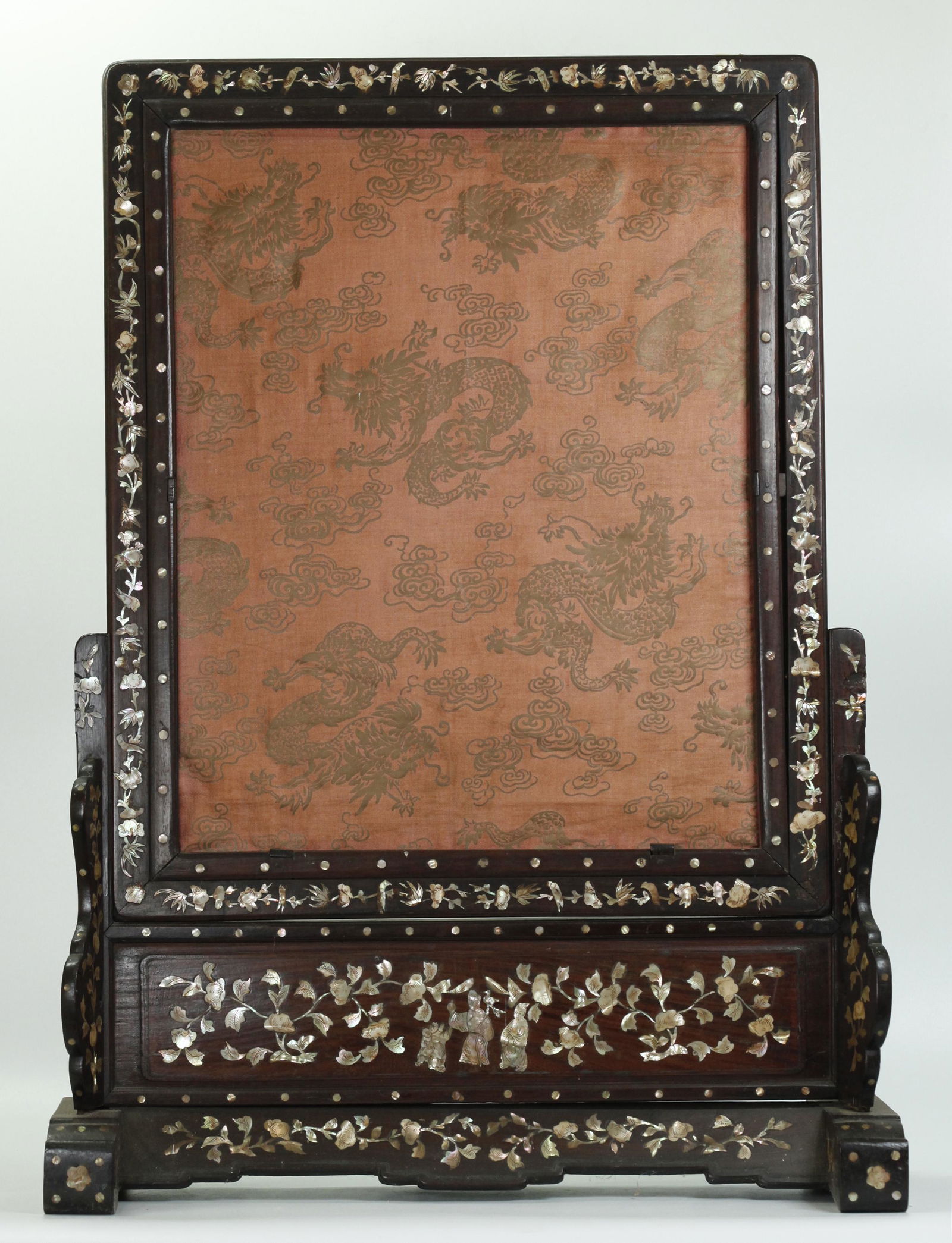 Chinese 19th C Shell Inlaid Hard Wood Table Screen (1 of 6)
