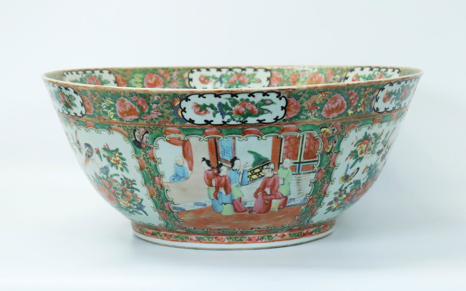 Chinese 19th C Rose Mandarin Porcelain Punch Bowl (1 of 8)