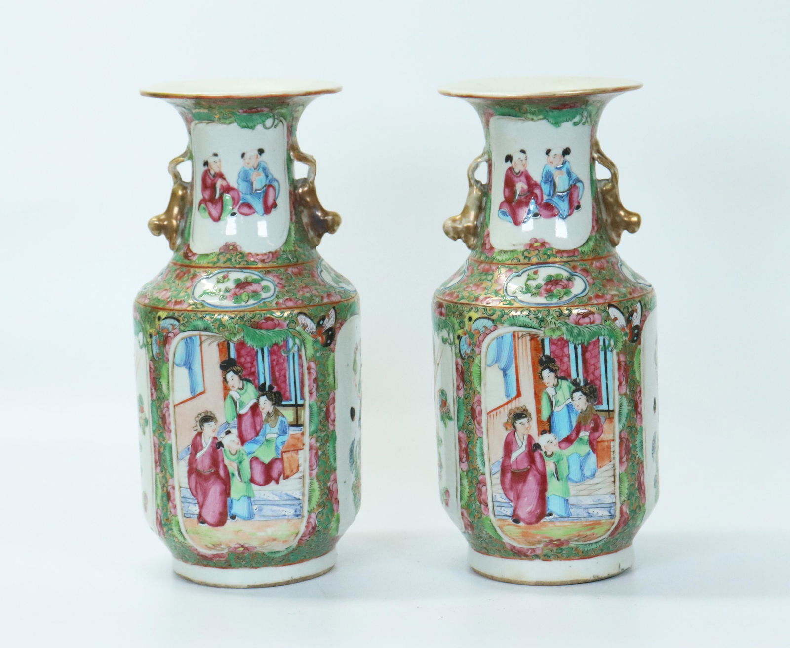 Pr Chinese 19th C Rose Mandarin Porcelain Vases (1 of 6)