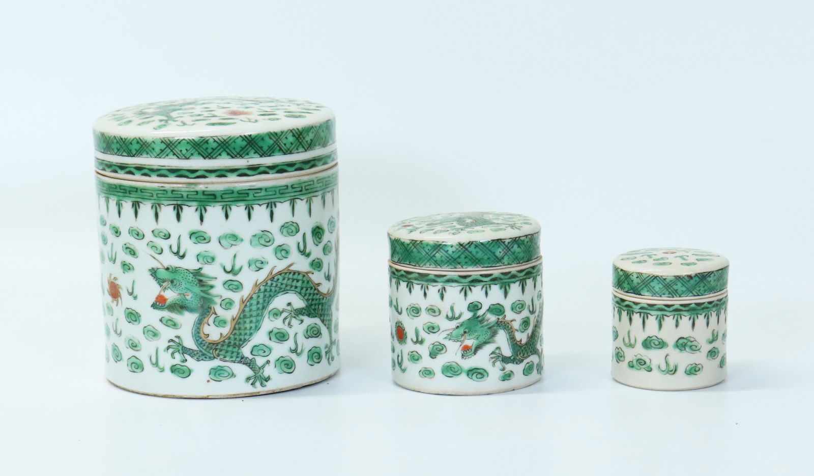 3 Chinese Qing Dragon Porcelain Tubular Boxes (1 of 4)