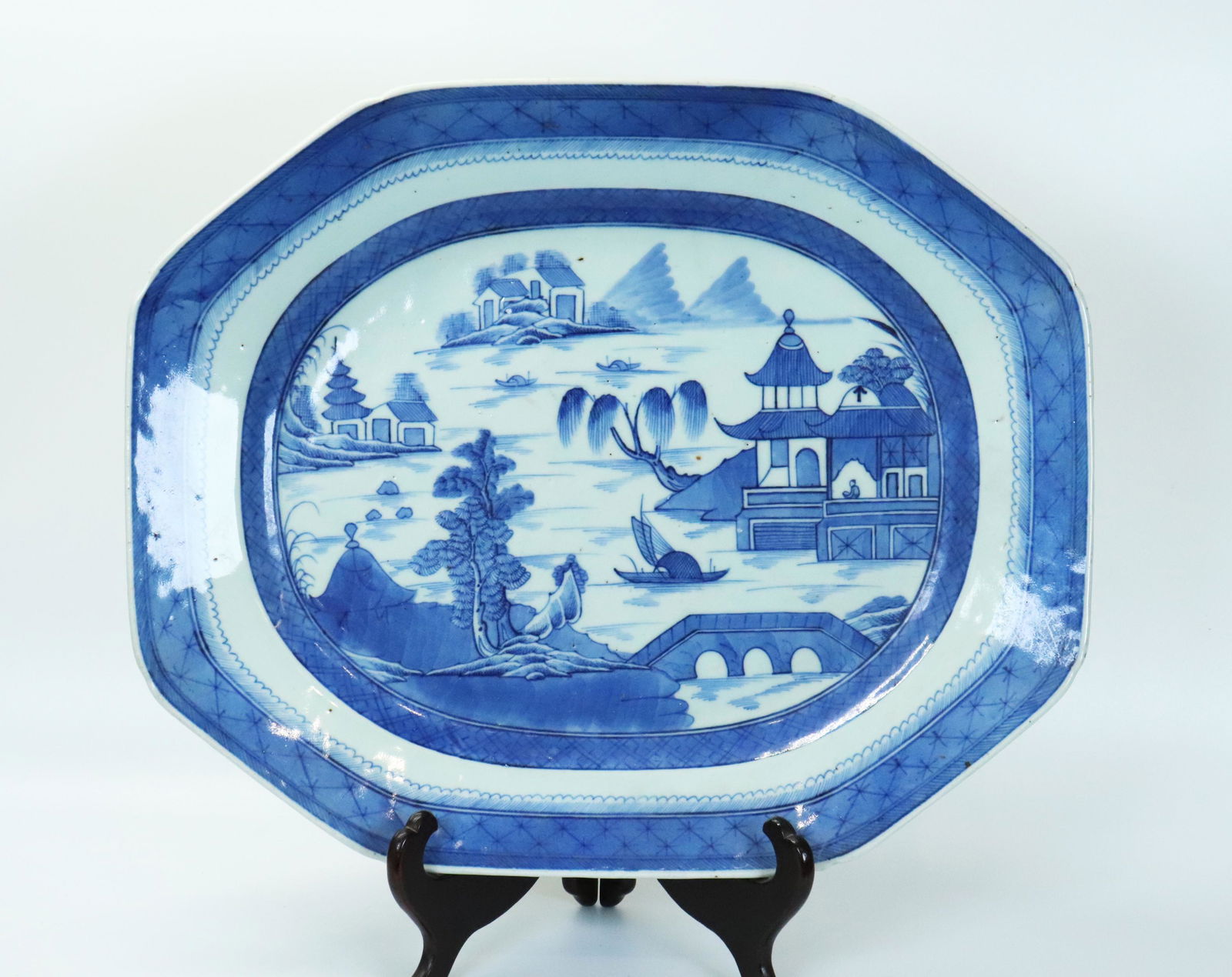 Lg Chinese Blue & White Canton Porcelain Platter (1 of 4)