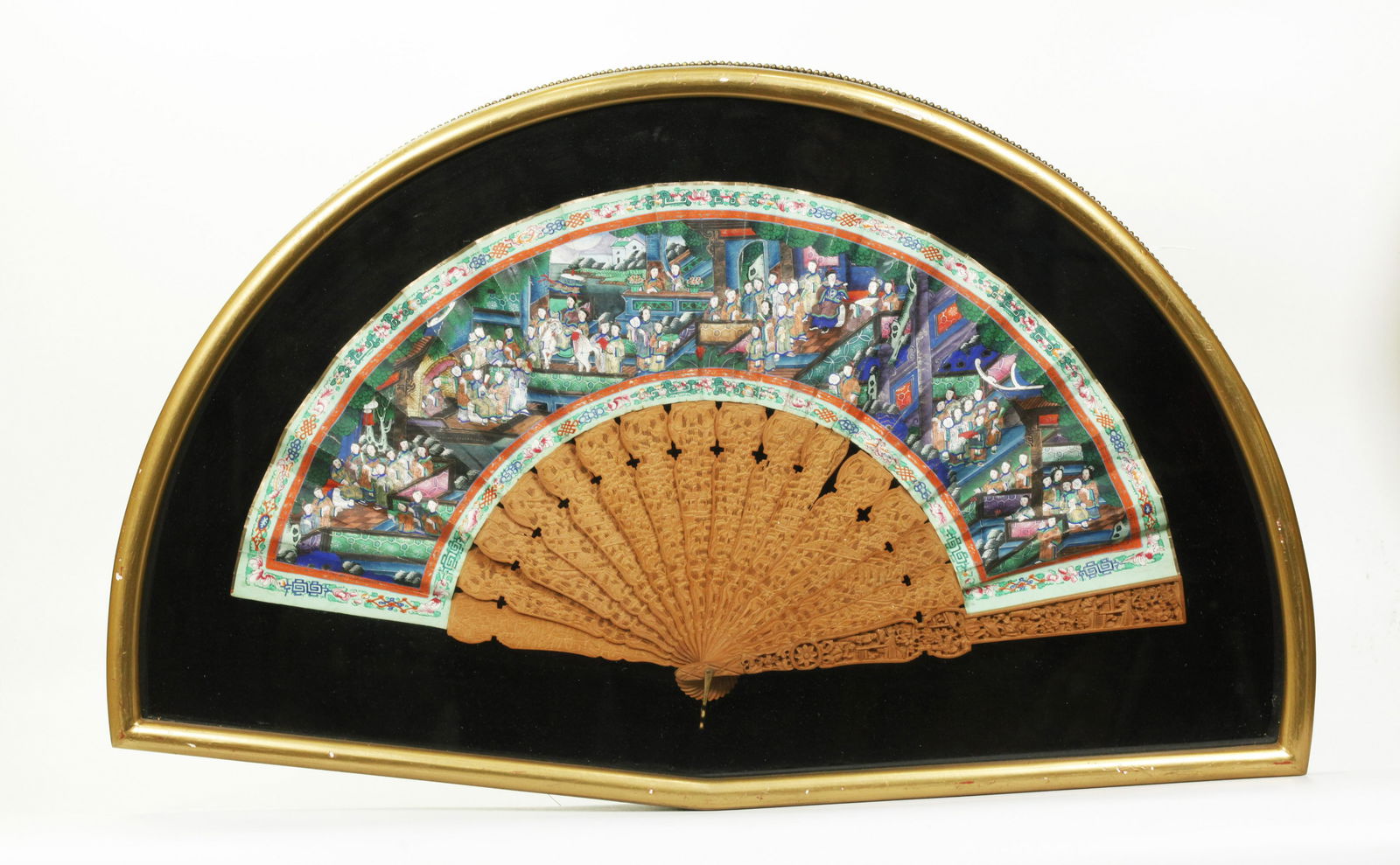 Chinese 19 C Sandalwood Fan in Frame (1 of 6)