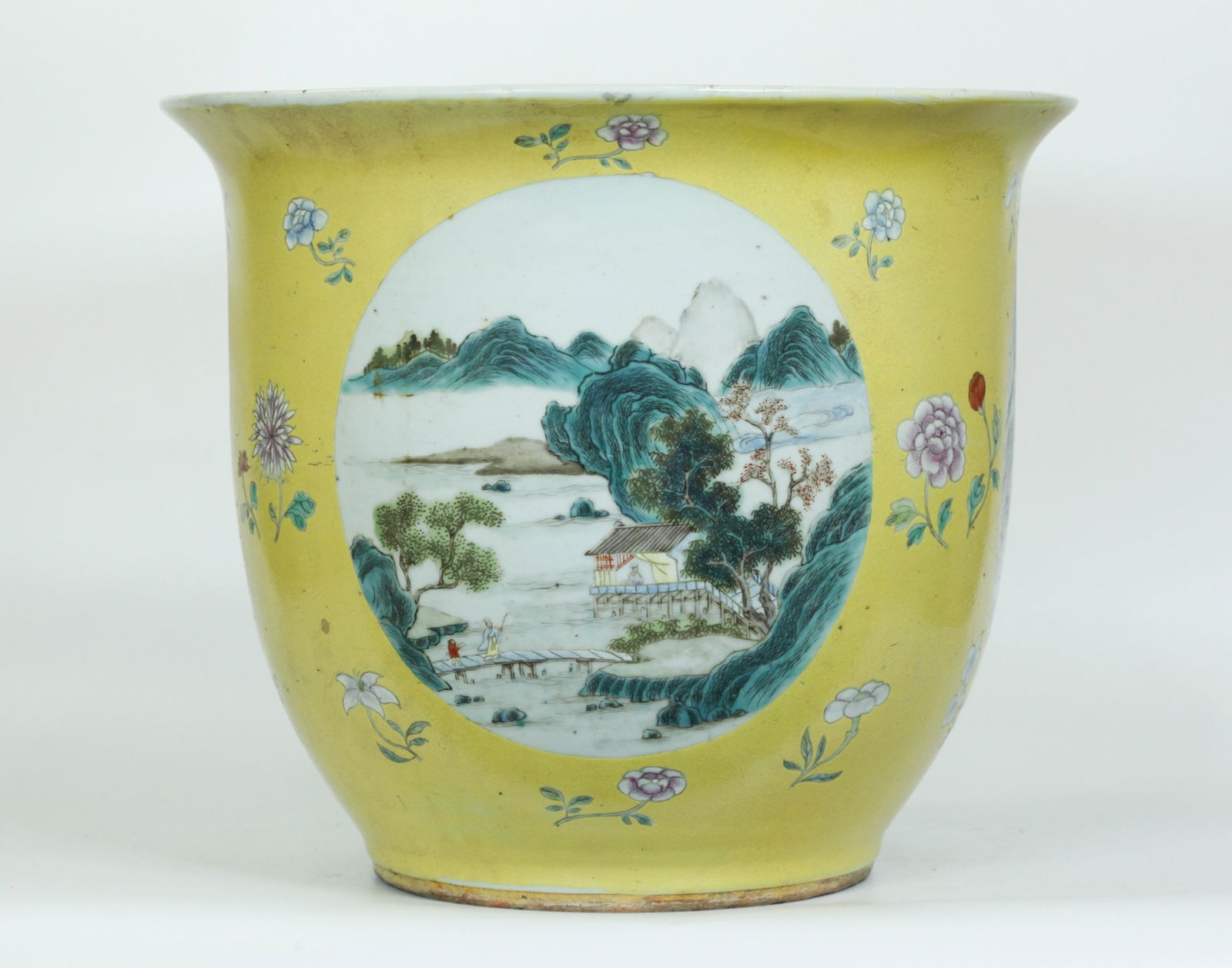 Lg Chinese Yellow Porcelain Landscape Planter (1 of 5)