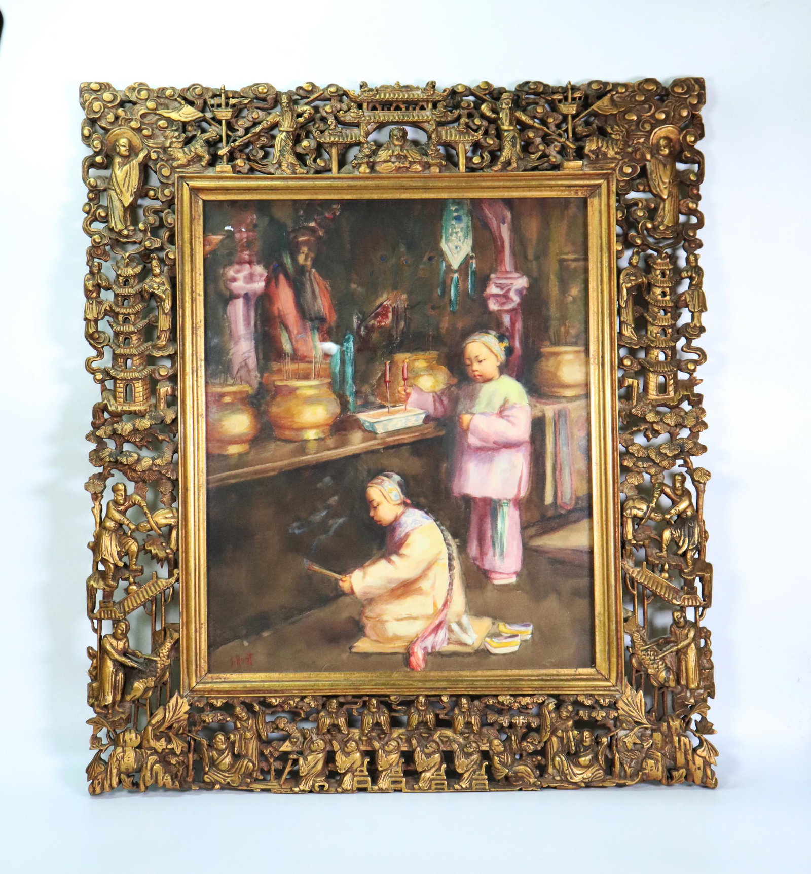 Esther Hunt Watercolor Chinese Children Rare Frame (1 of 8)