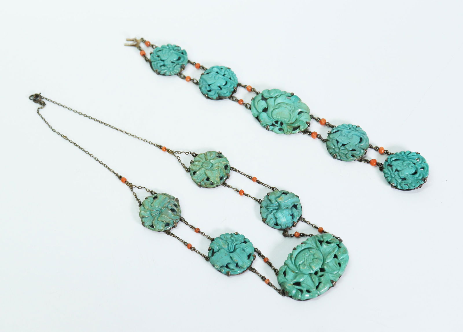 Chinese Turquoise Plaque Necklace & Bracelet (1 of 7)