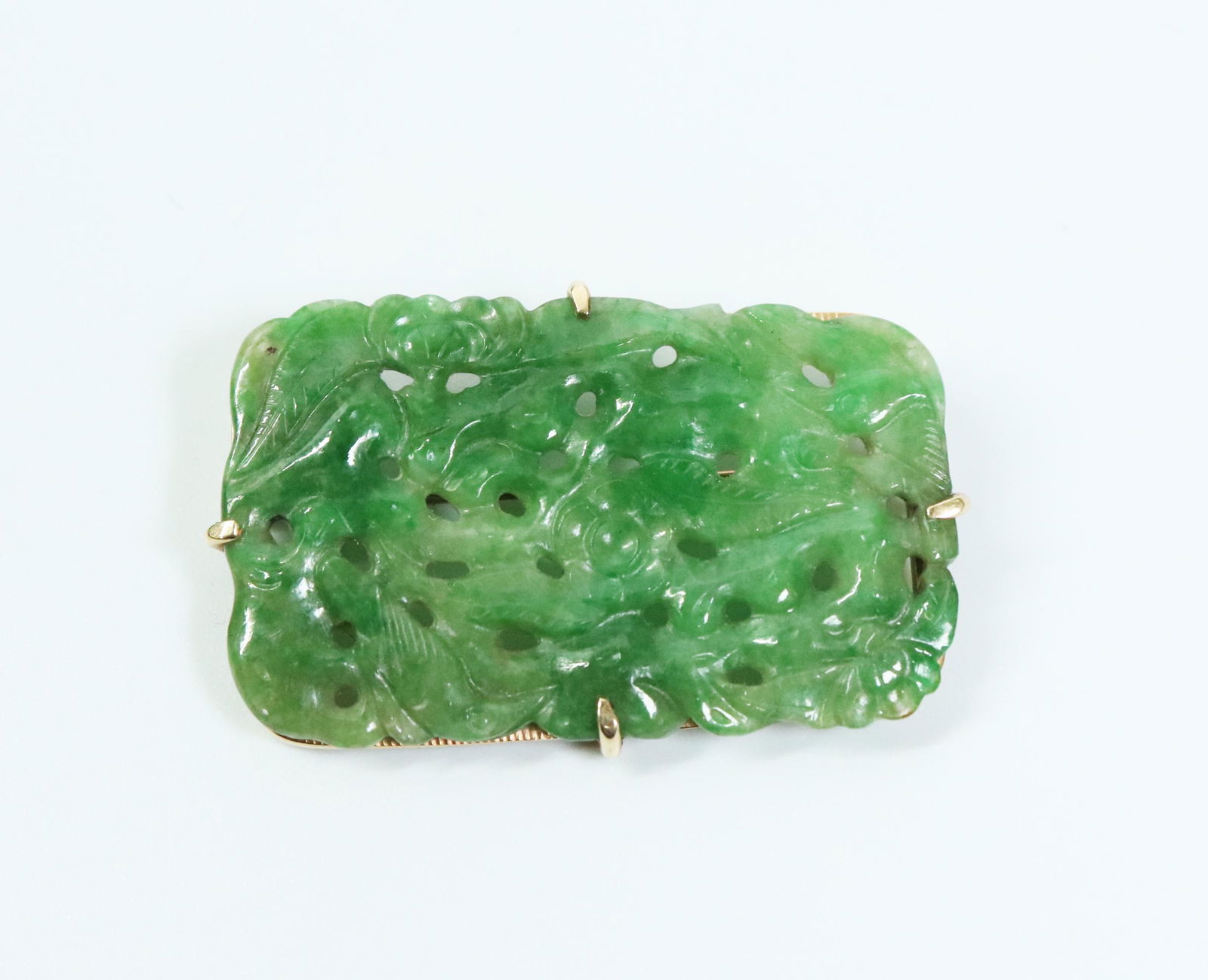 Chinese Qing Green Jadeite Pendant 14K Pin (1 of 4)
