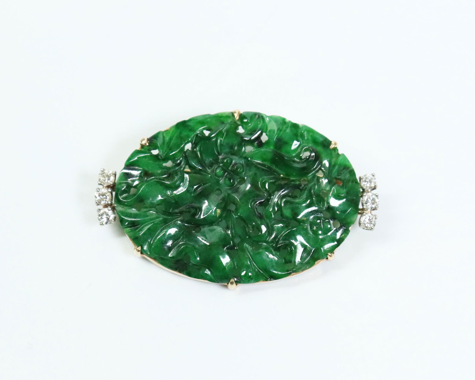 Chinese Oval Green Jadeite Plaque 14K & Diamonds (1 of 5)