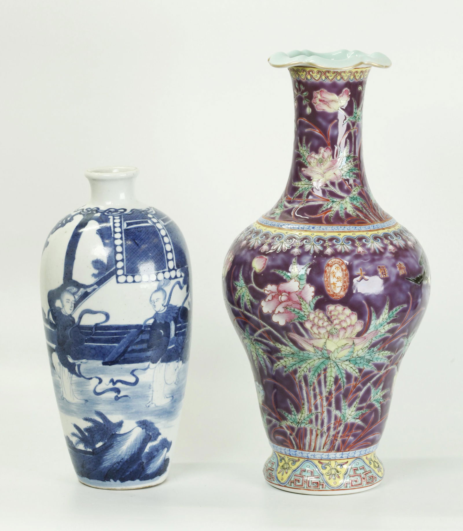 2 Chinese Porcelain Vases, Blue White & Dayazhai (1 of 6)
