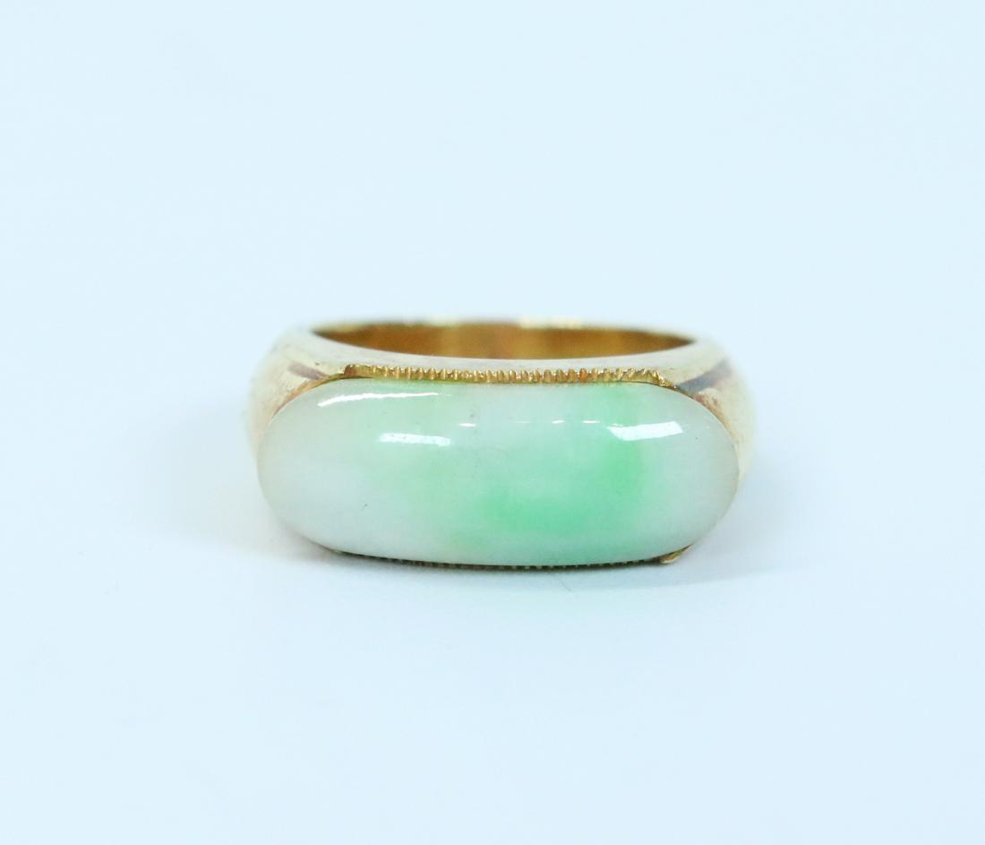 Chinese Pale Green Jadeite & 14K Saddle Ring (1 of 5)