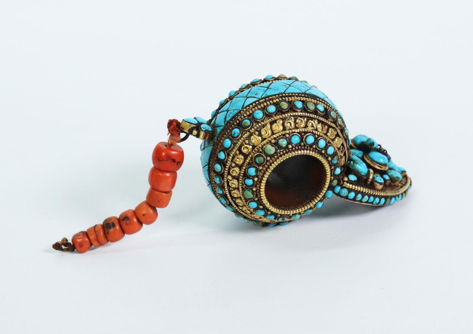 Tibetan Gilt Bronze, Turquoise, Coral Hair Piece (1 of 6)
