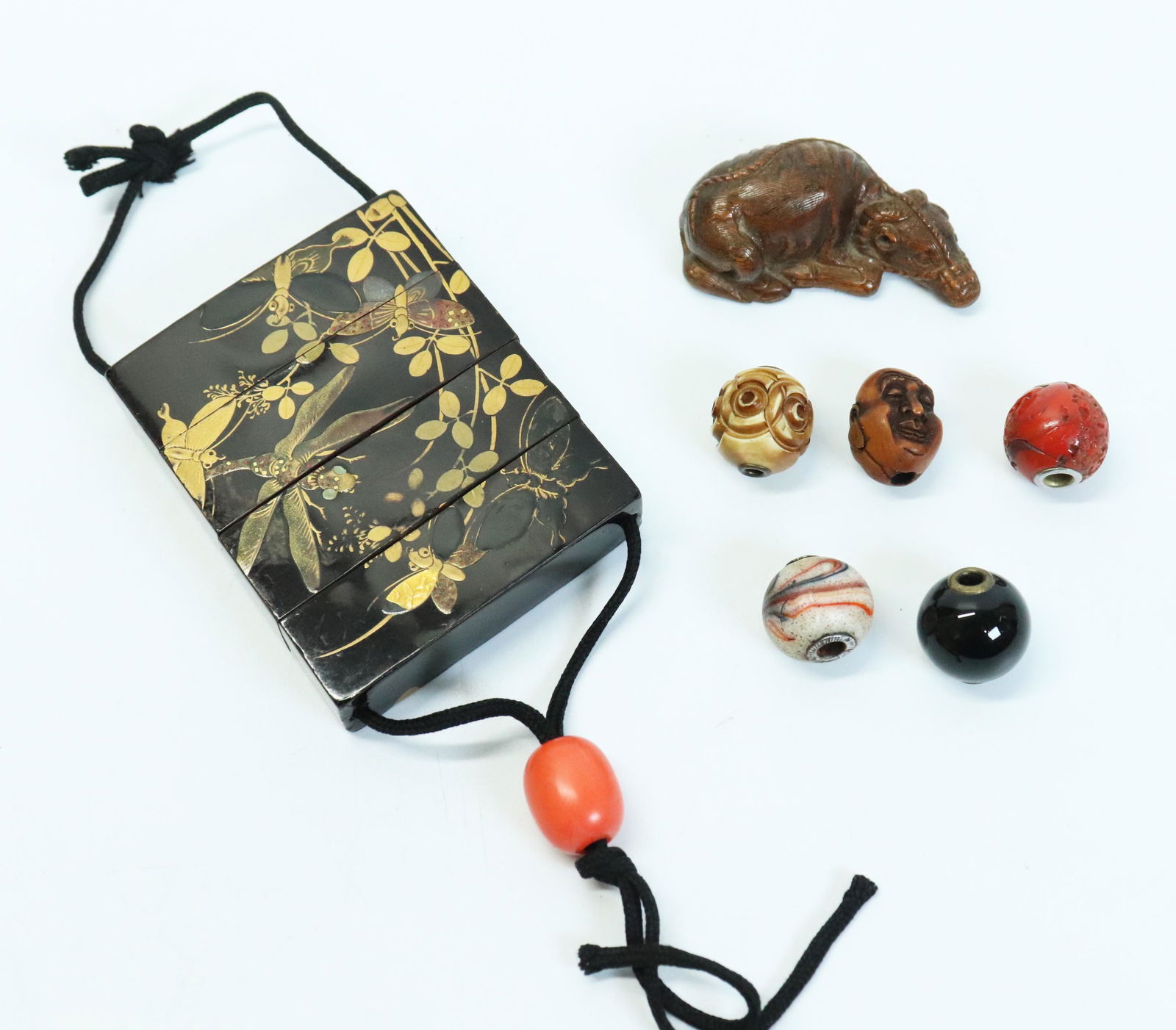 Japanese Lacquer Inro, 5 Ojime, 1 Netsuke (1 of 7)