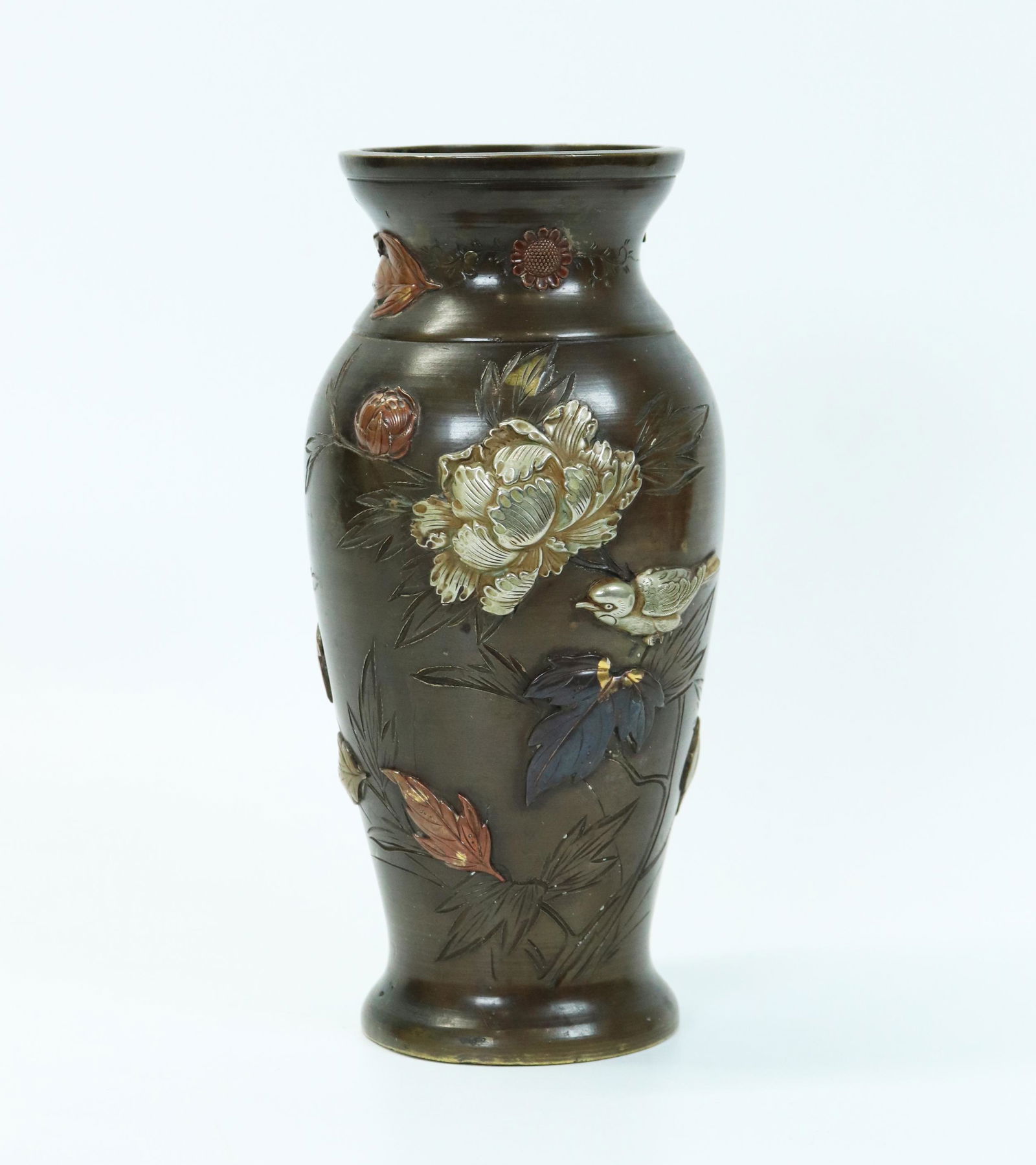 Japanese Antique Mixed Metals on Bronze Vase (1 of 6)