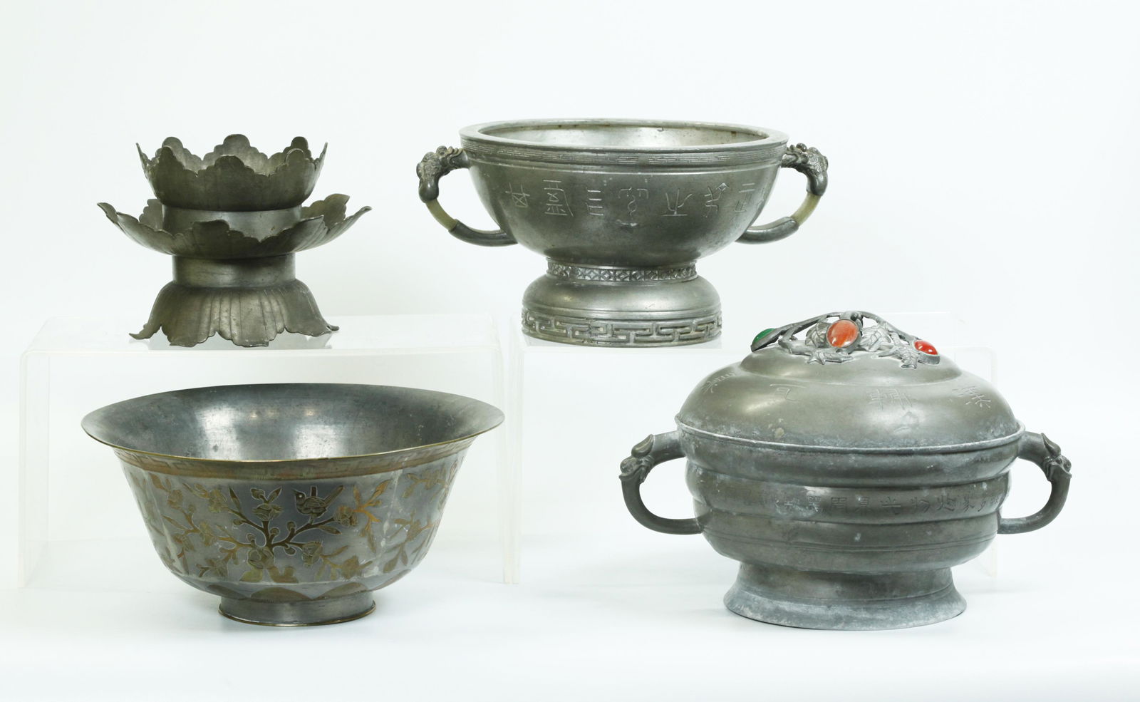 4 Chinese Qing Dynasty Pewter Bowls (1 of 6)