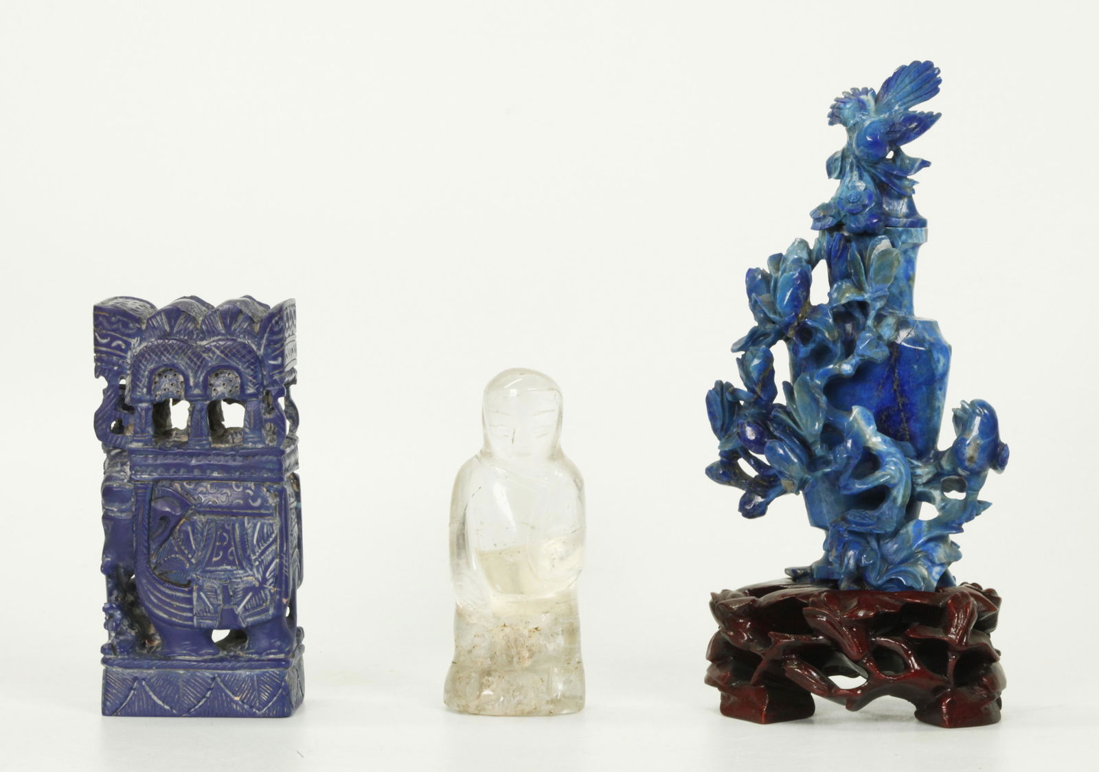 2 Chinese Carvings Quartz, Lapis 1 Indian Elephant (1 of 7)