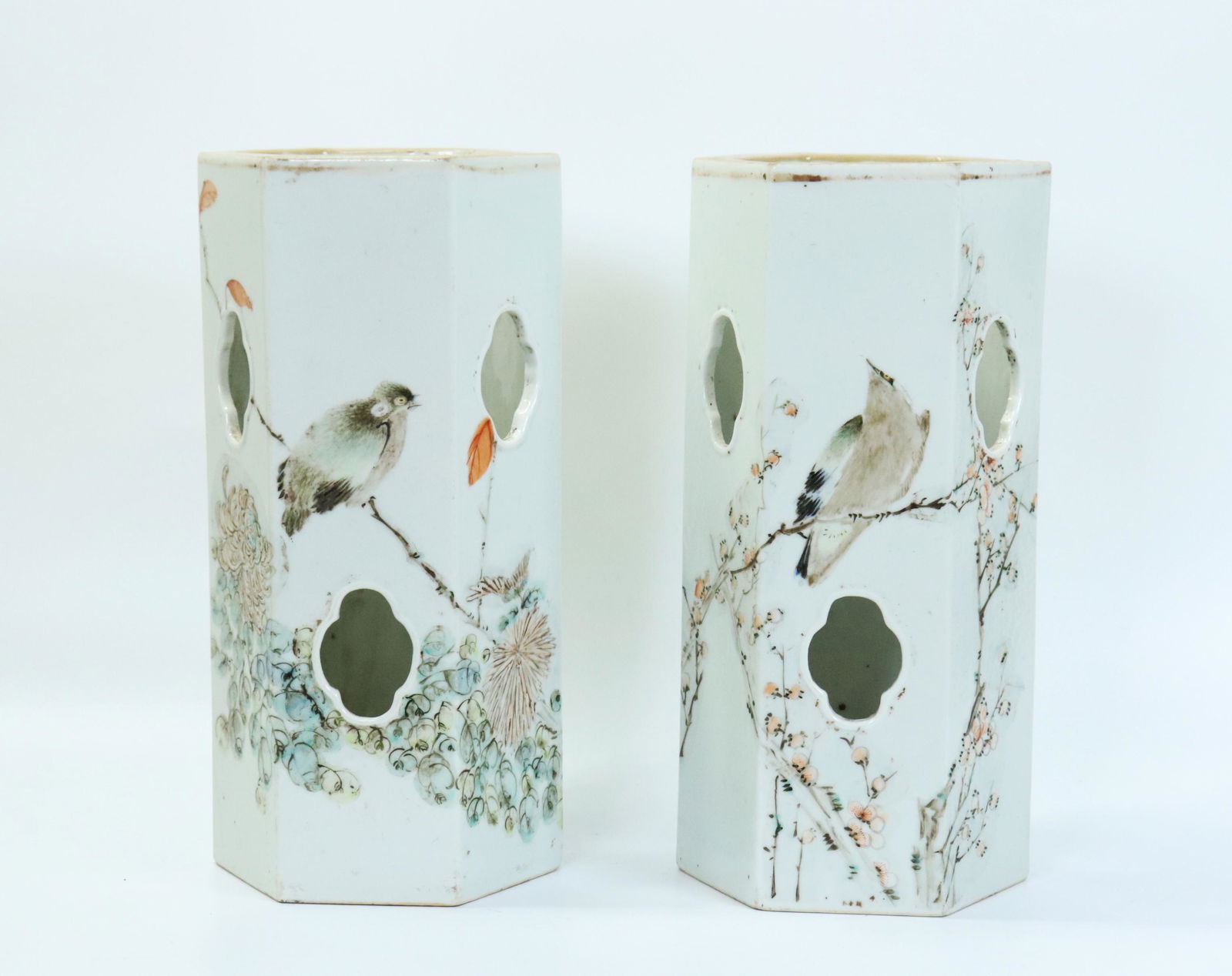 Pair Chinese Artist Painted Porcelain Hat Stands (1 of 8)