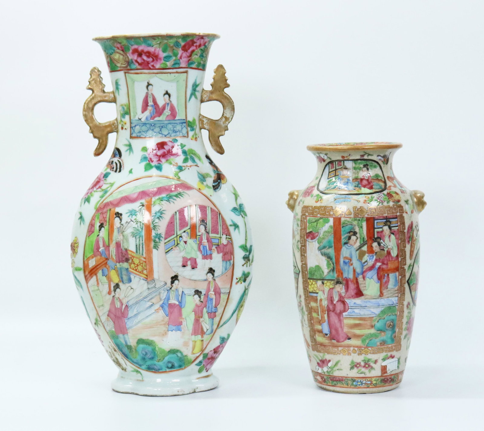 2 Chinese 19th C Rose Mandarin Porcelain Vases (1 of 9)