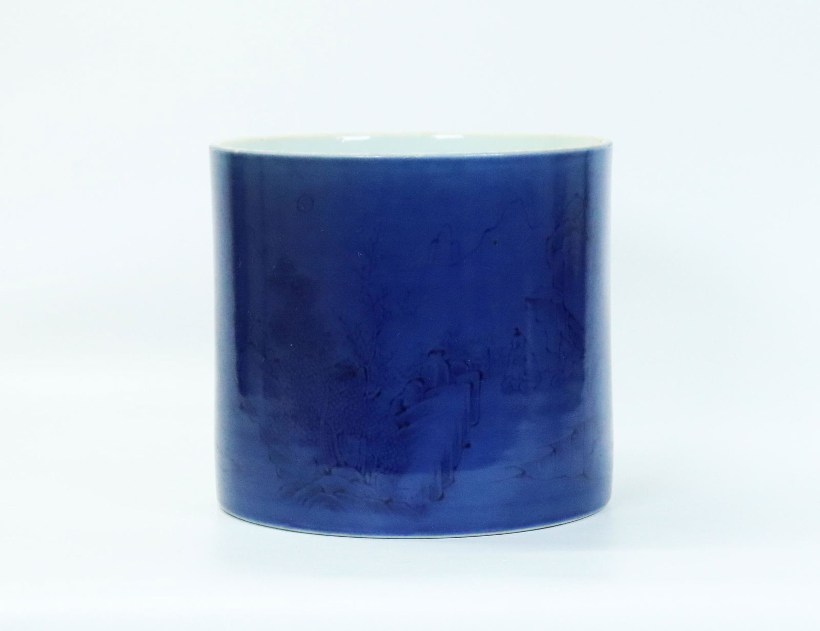 Chinese Powdered Blue Glazed Porcelain Brush Pot (1 of 7)