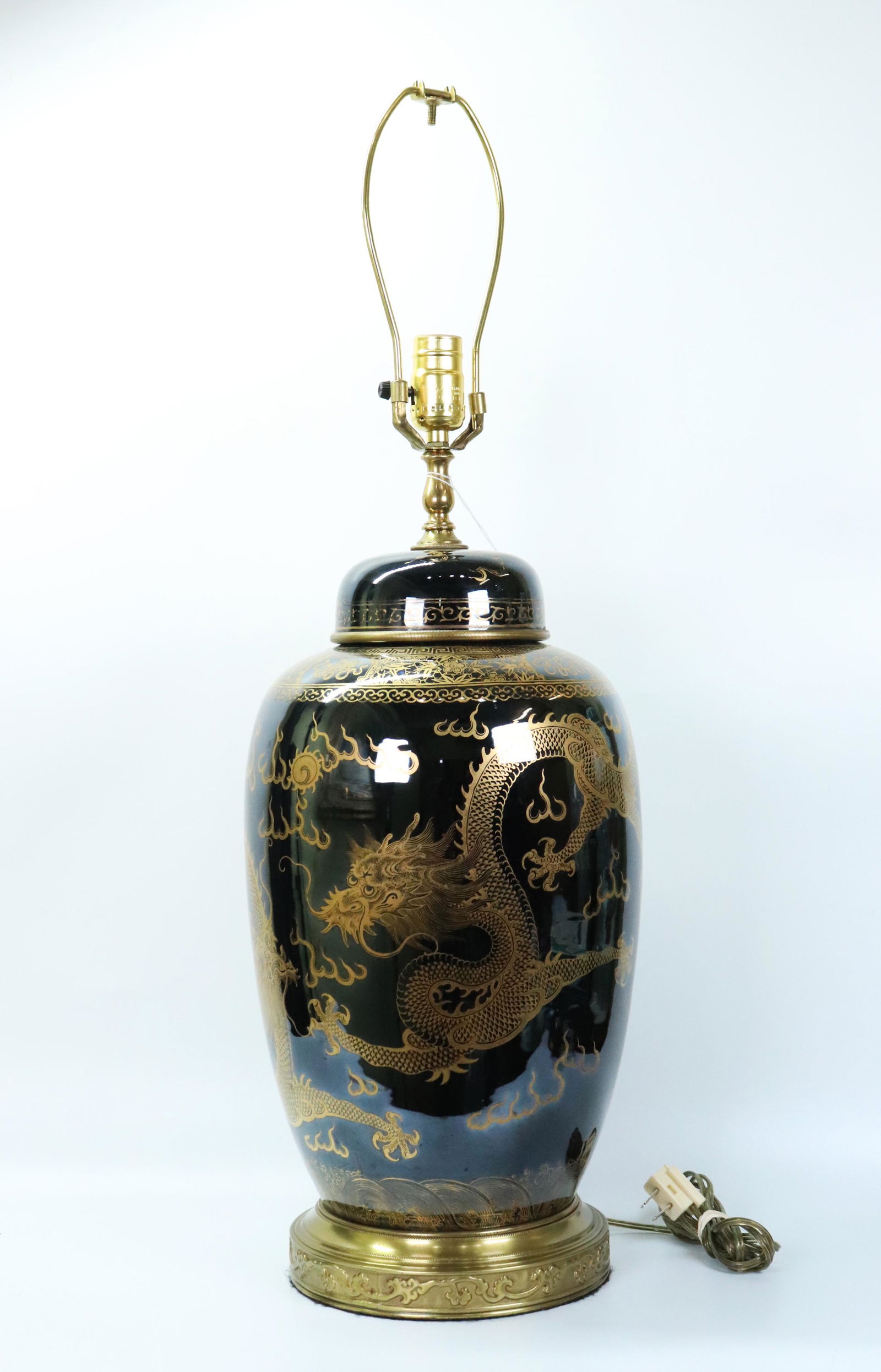Chinese Mirror Black & Gold Dragon Porcelain Jar (1 of 6)