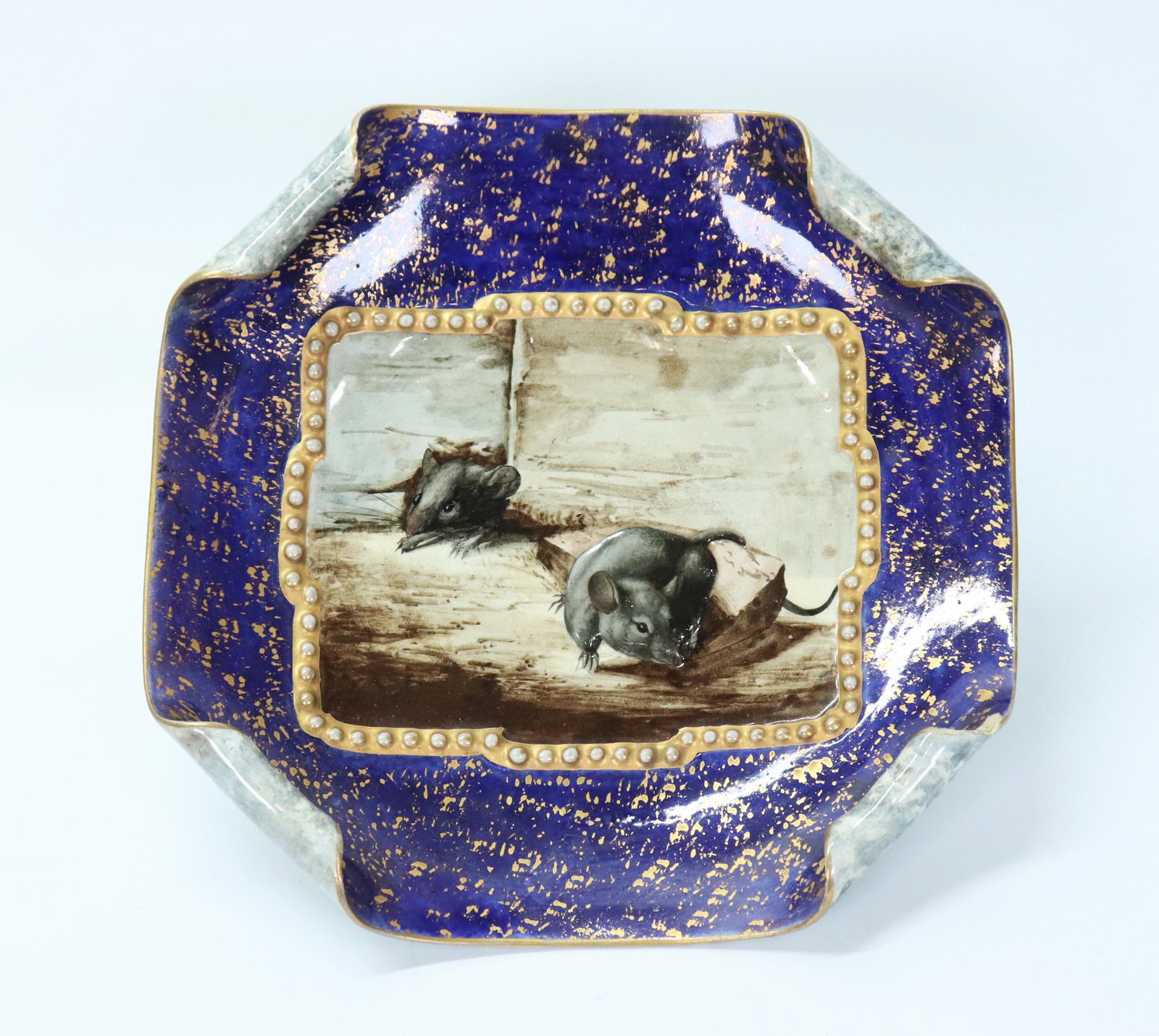 French Decadent Faience Square Plate with Rats (1 of 5)