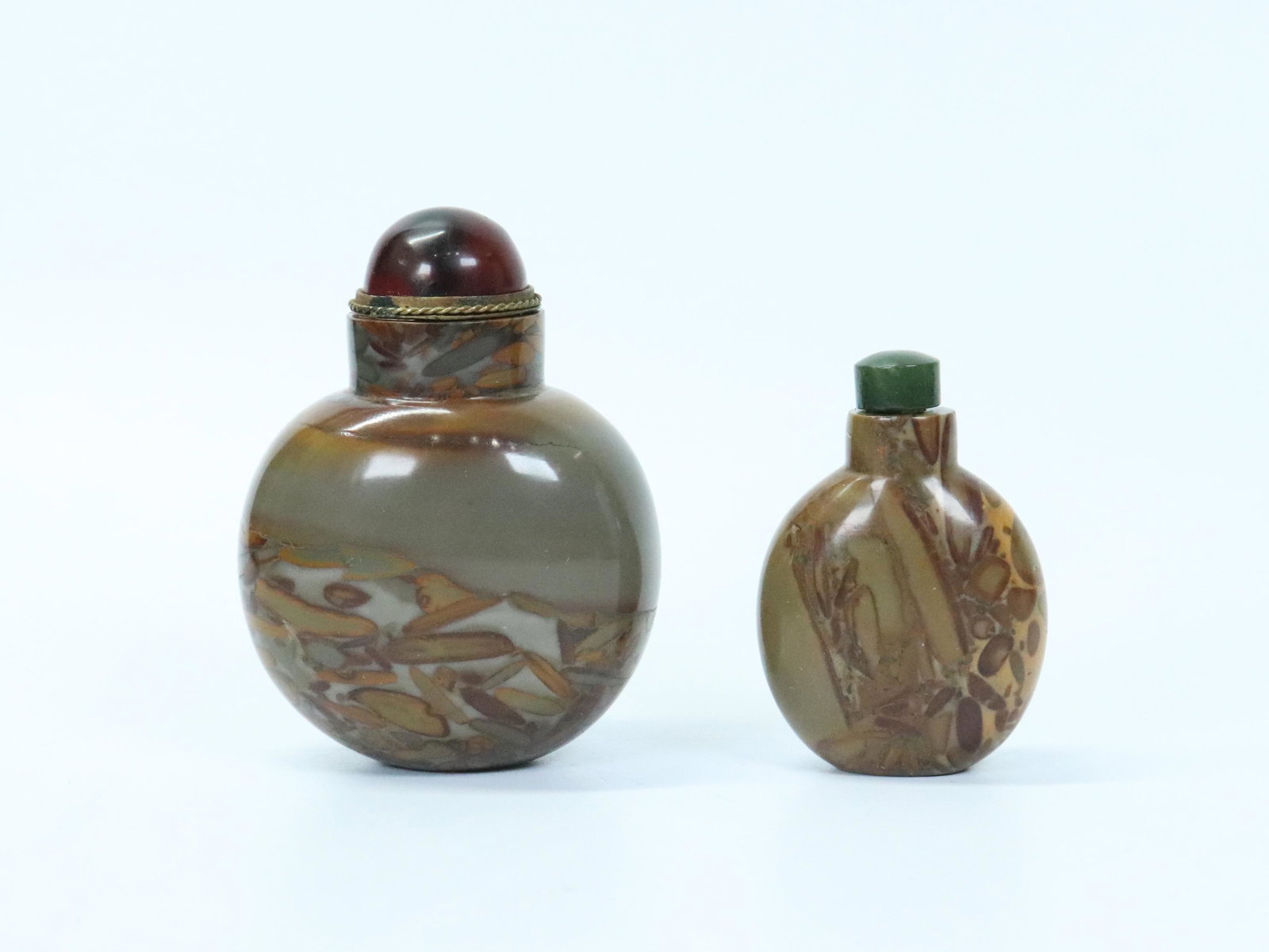 2 Rare Chinese 19th C Puddingstone Snuff Bottles (1 of 6)