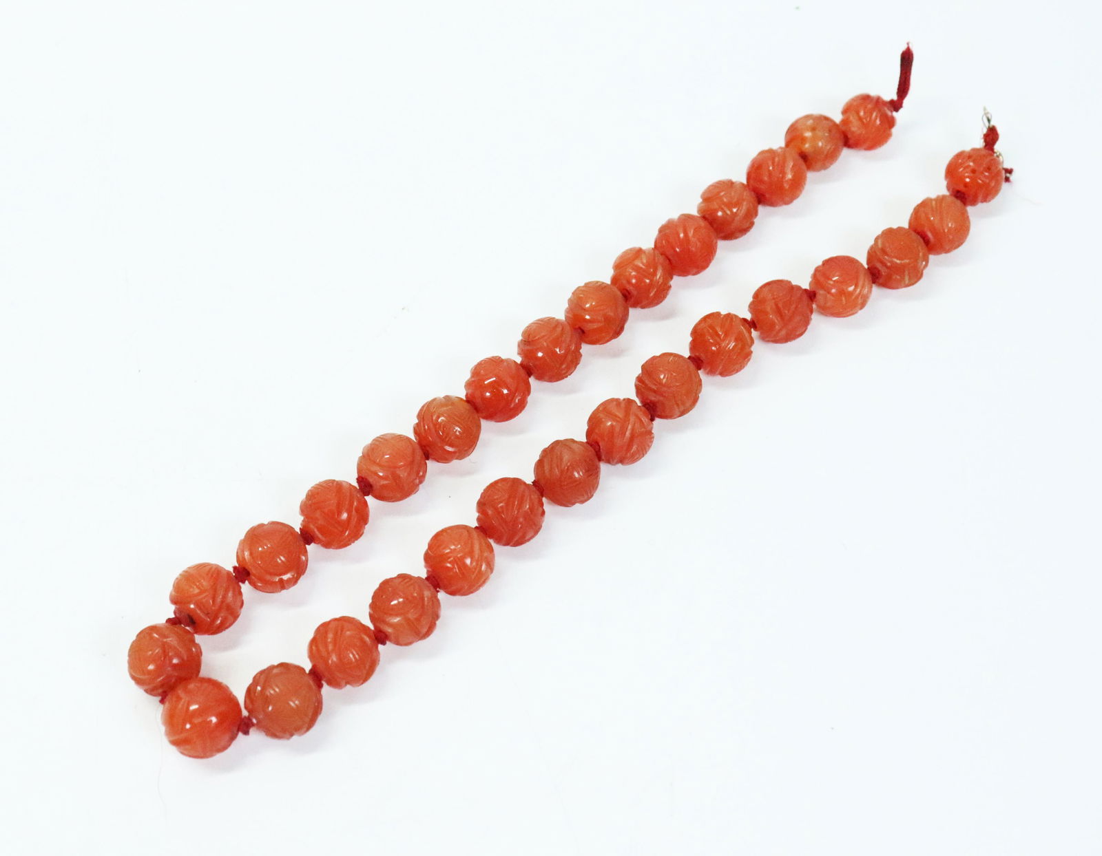 30 Chinese Qing Carnelian Agate Carved Shou Beads (1 of 4)