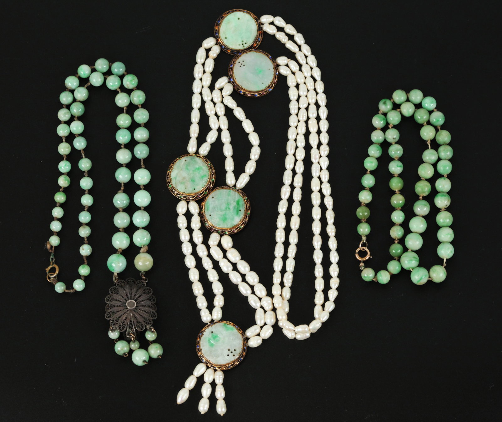 3 Vintage Chinese Jadeite Bead & Pearl Necklaces (1 of 7)