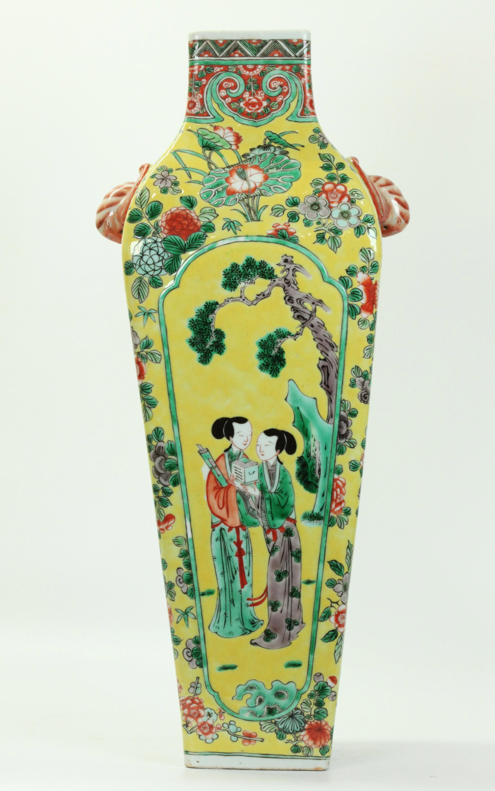 Lg Chinese 4 Sided Porcelain Yellow Glaze Vase (1 of 5)