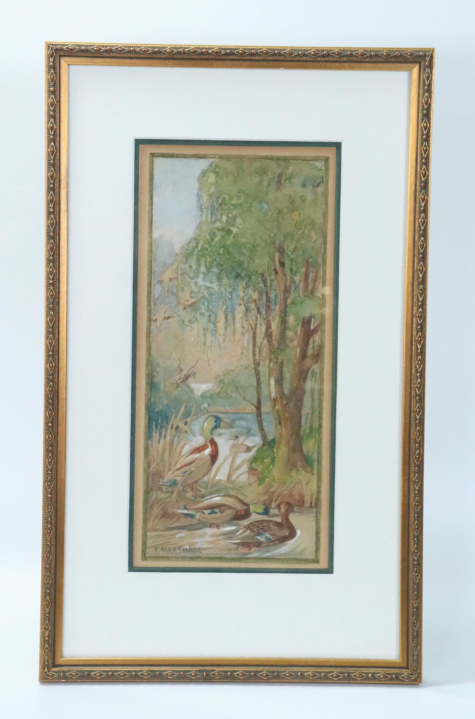 F Marshall; Watercolor with Mallard Ducks (1 of 3)