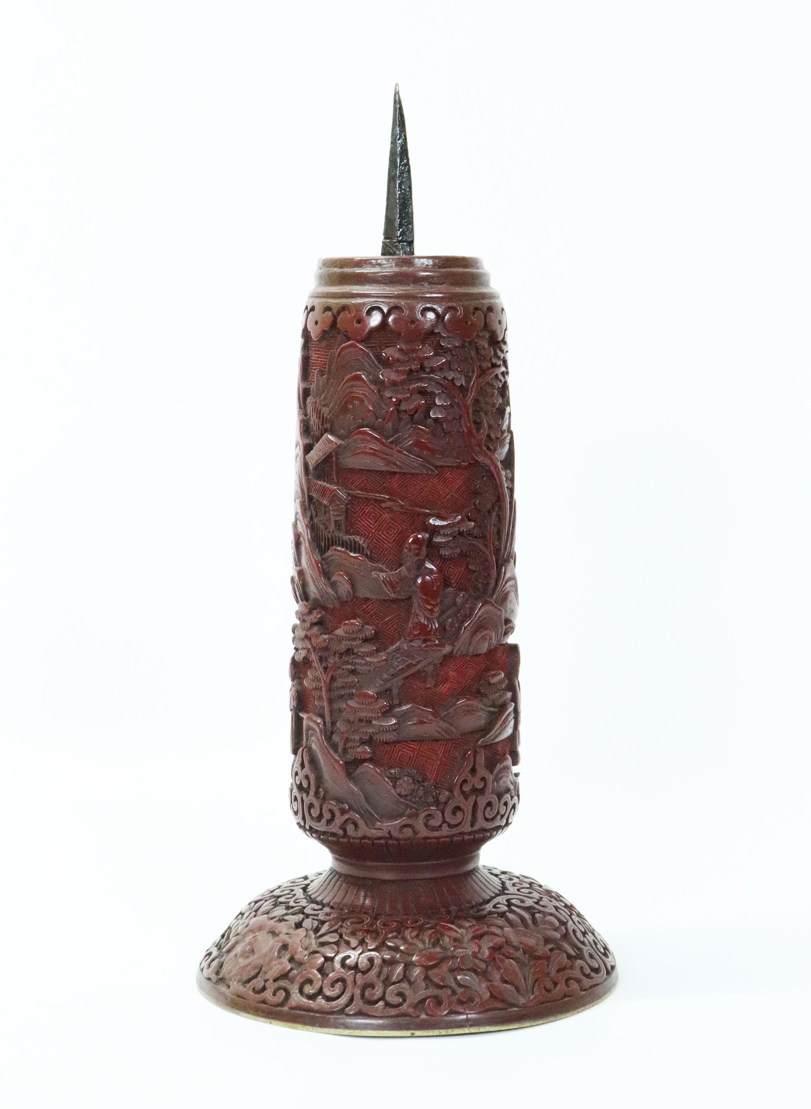 Chinese Red Cinnabar Lacquer Pricket Candlestick (1 of 7)