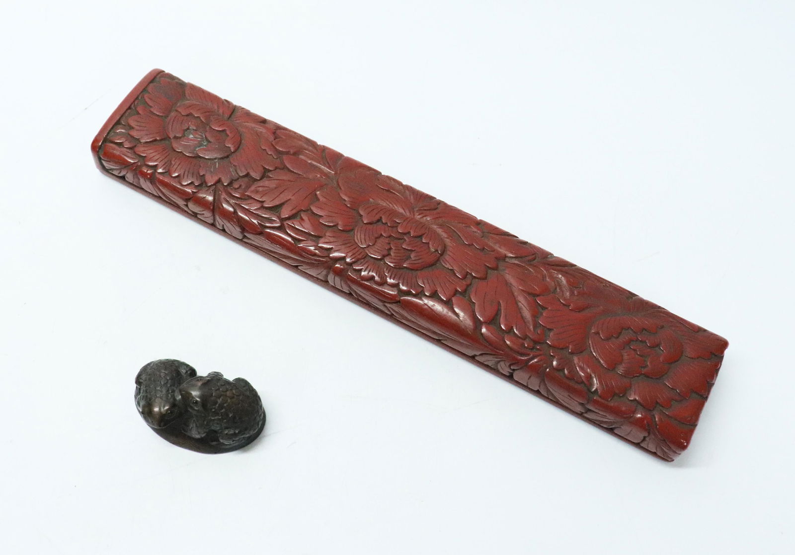 Japanese Cinnabar Lacquer Chopstick Box; Netsuke (1 of 6)