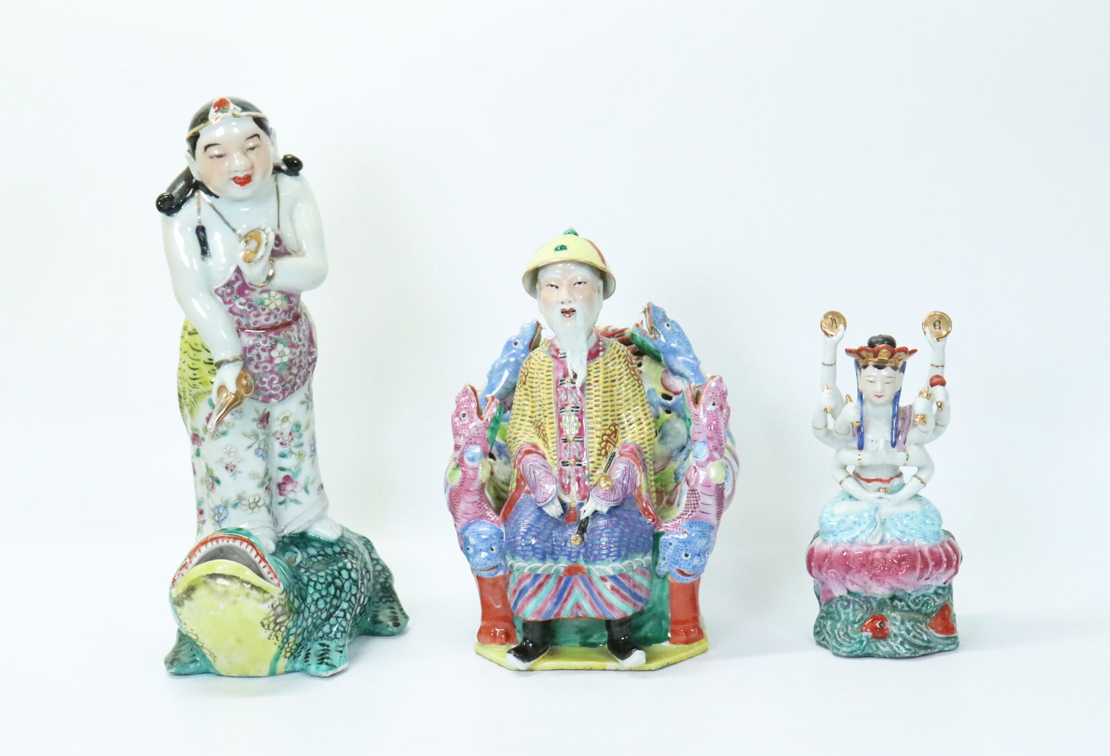 3 Chinese Enameled Porcelain Household Dieties (1 of 9)