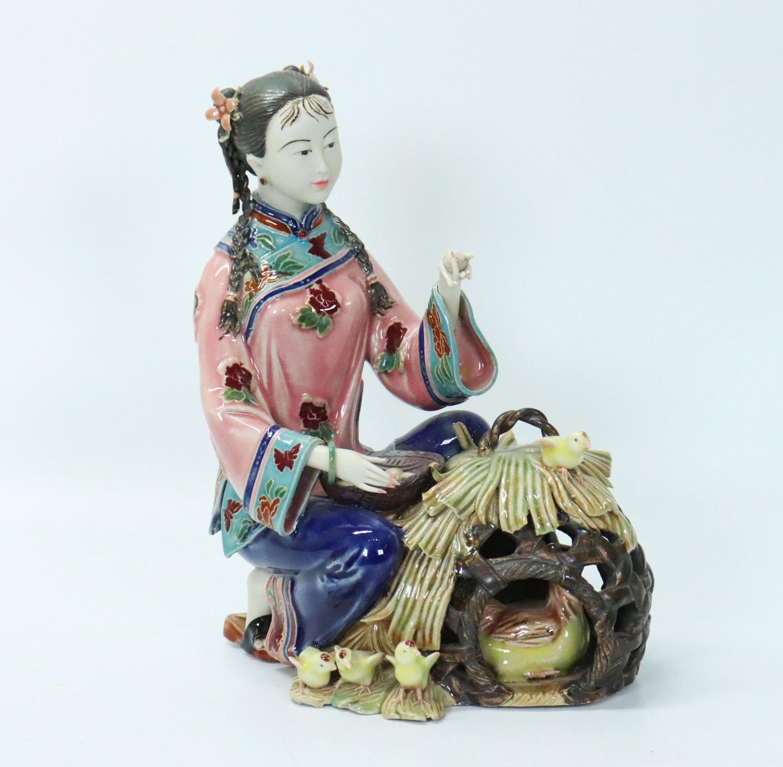 Chinese Enameled Porcelain Girl & Chicken Coop (1 of 7)