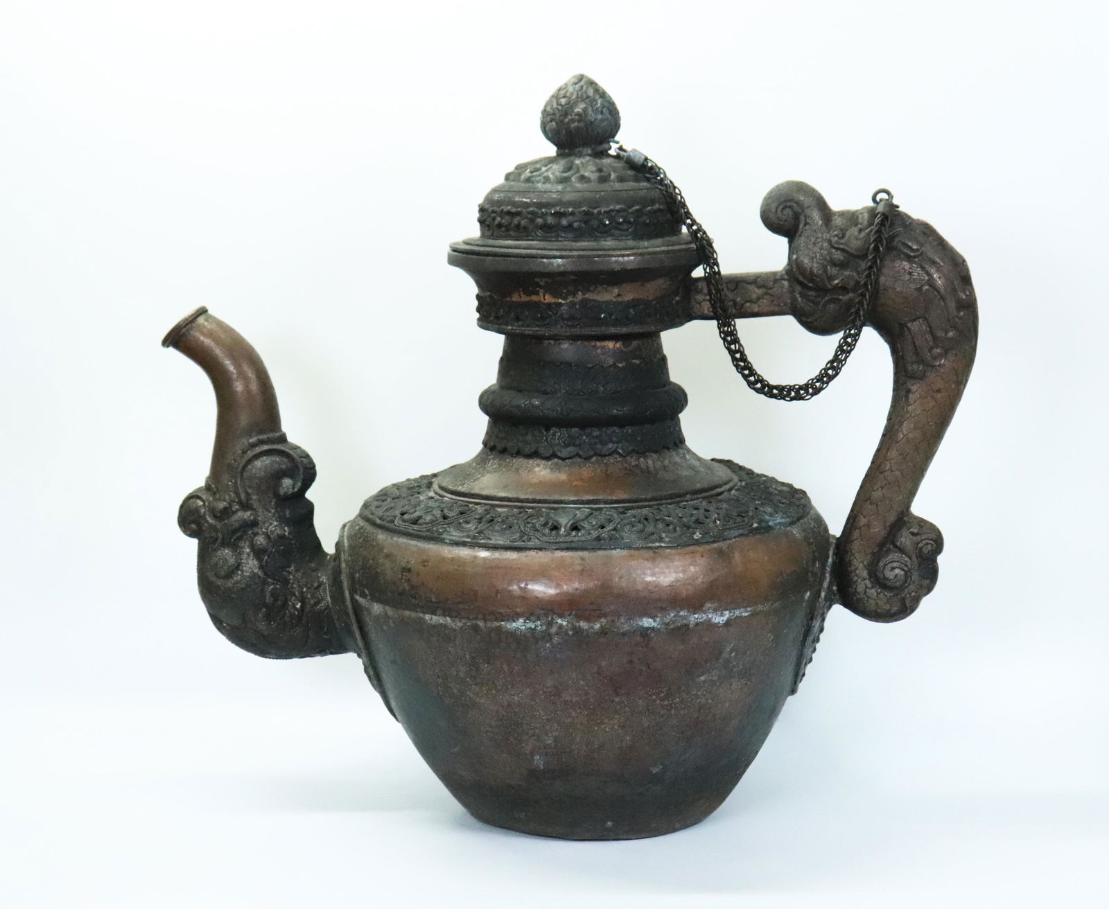 Large Tibetan Copper Silvered Metal Tea/Water Pot (1 of 8)