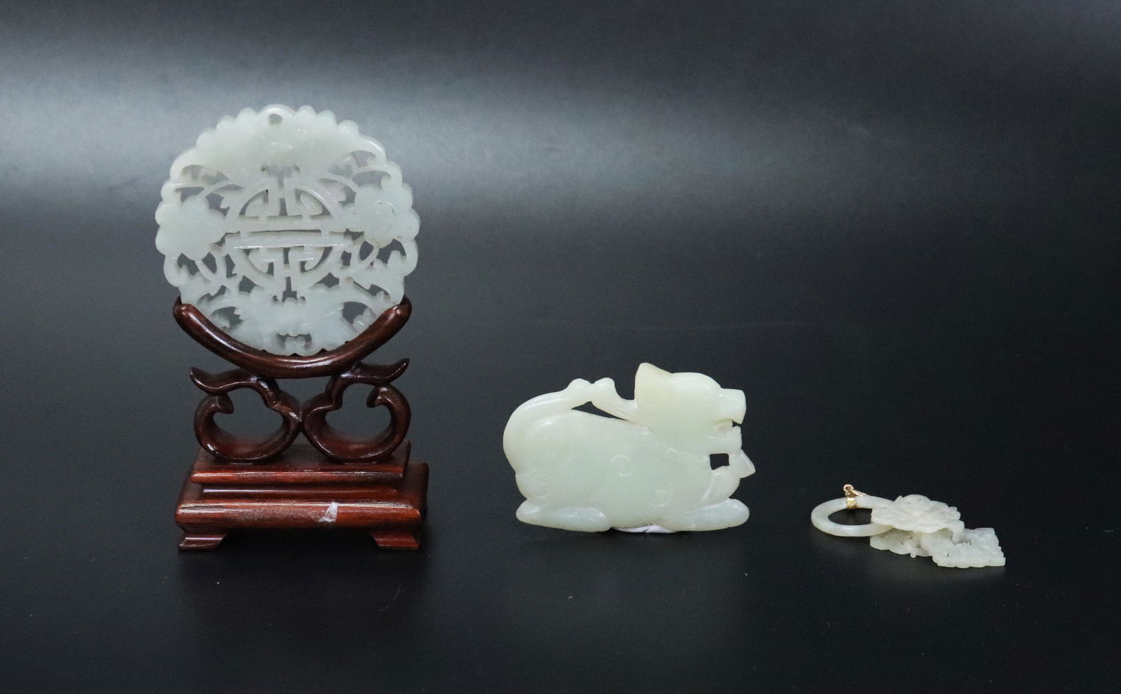 Chinese 19th C White Jade Pendant; Jade Earring (1 of 10)