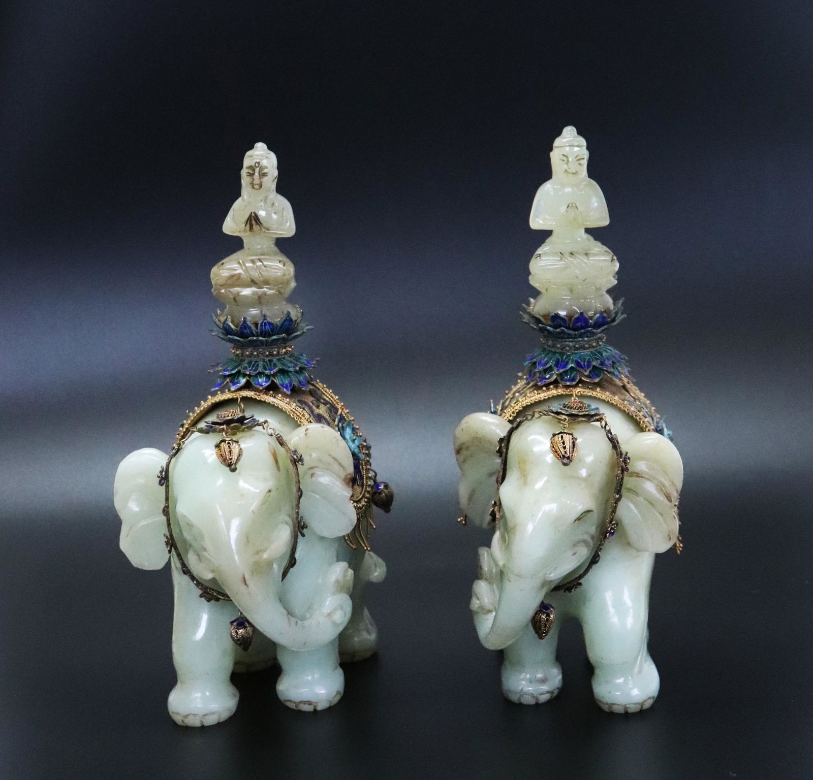 Pr Chinese Jade / Hard Stone Buddha on Elephants (1 of 7)
